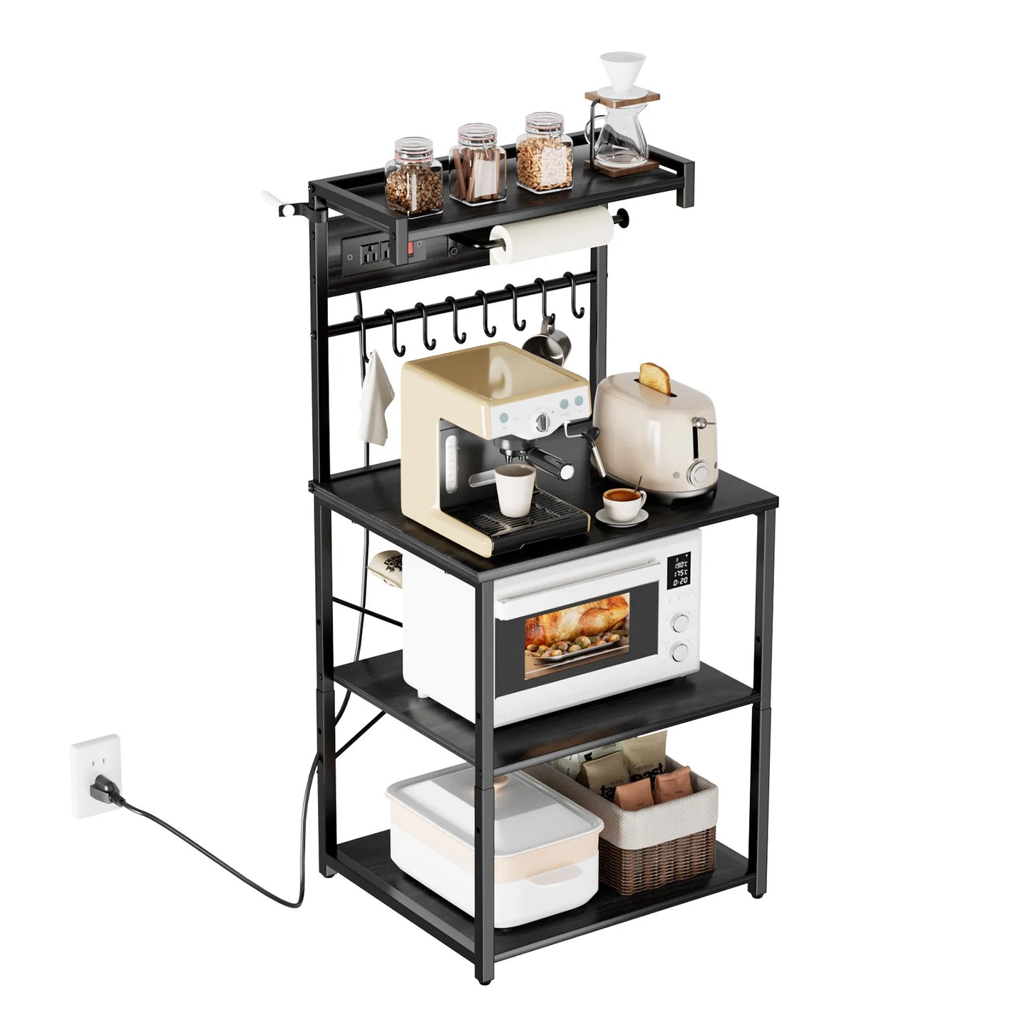 SucceBuy Stainless Steel Bakers Rack With Built In Power Strip