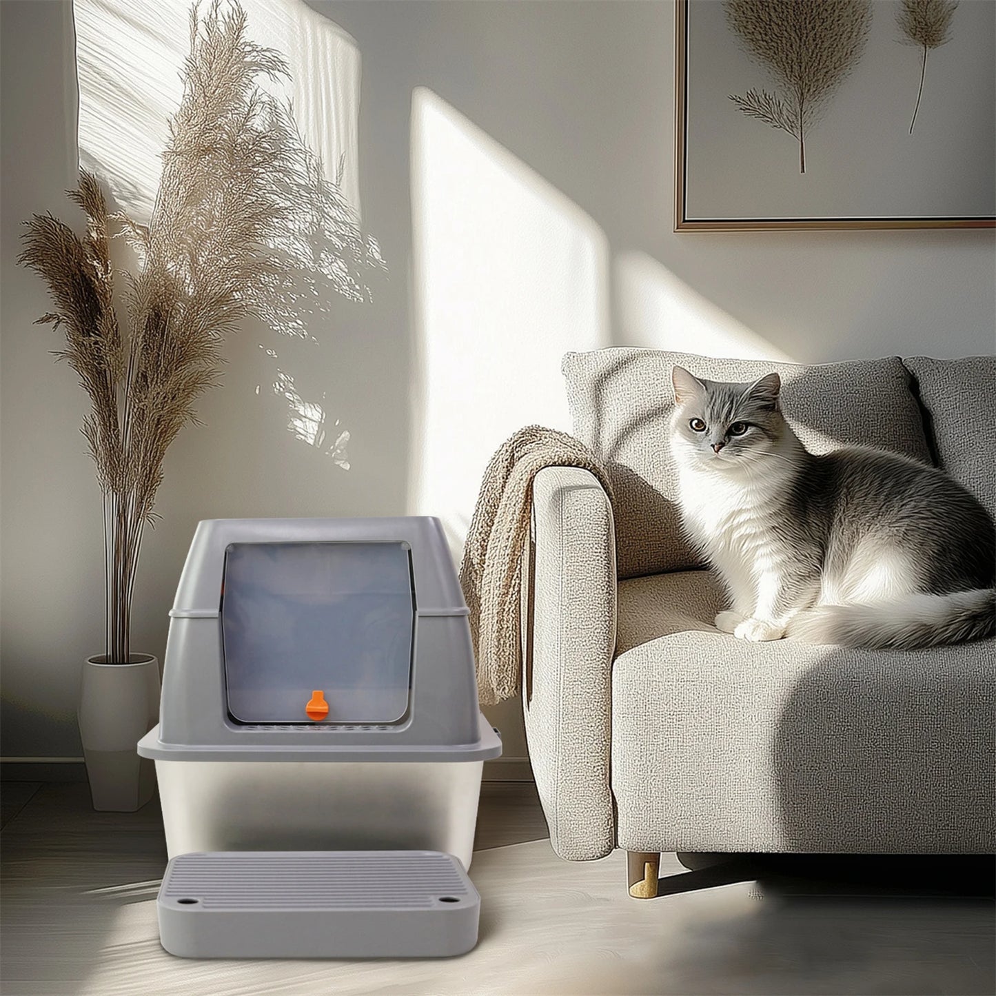 Stainless Steel Enclosed Cat Litter Box With Lid High Walls