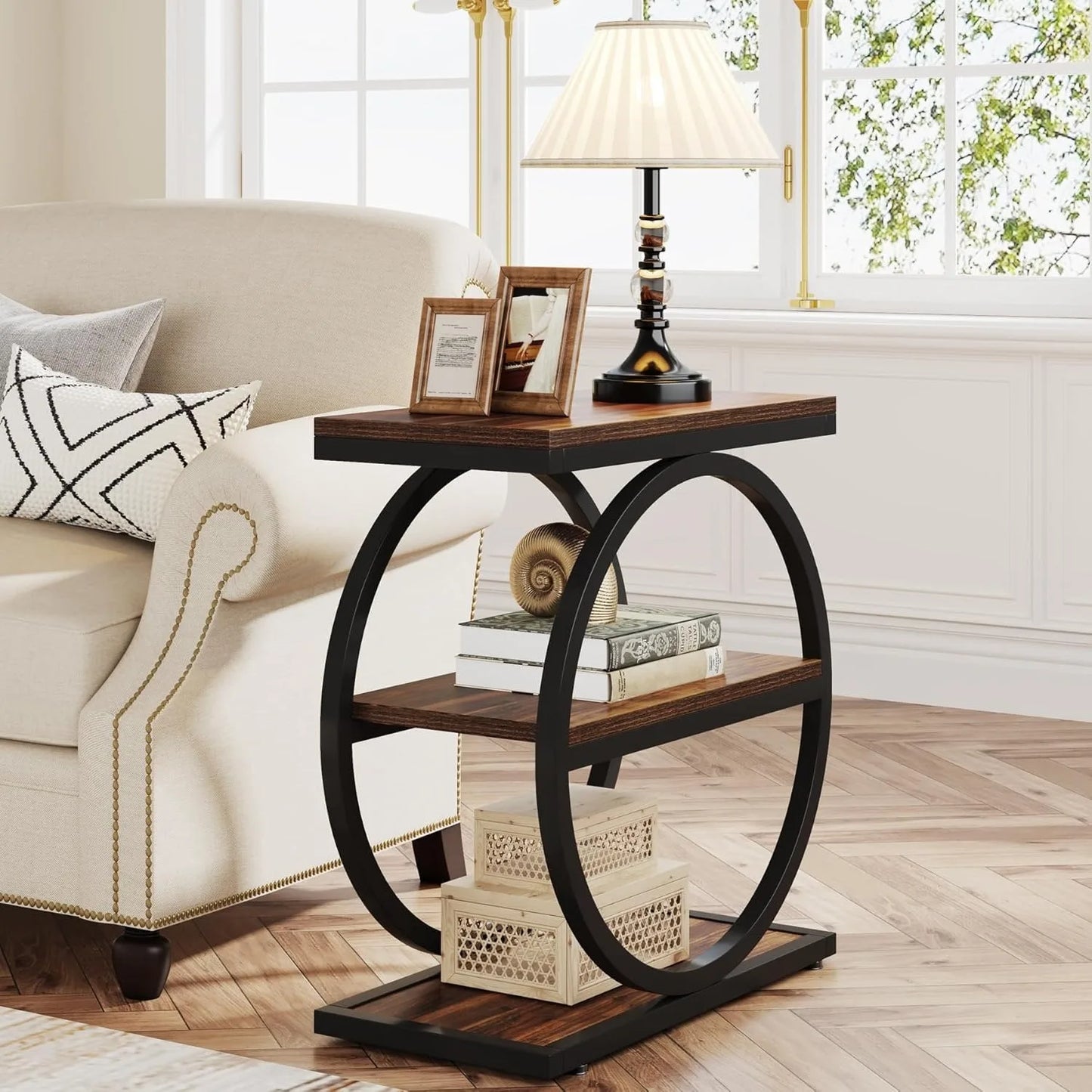 Little Tree End Table With 3 Storage Shelves Industrial Nightstand