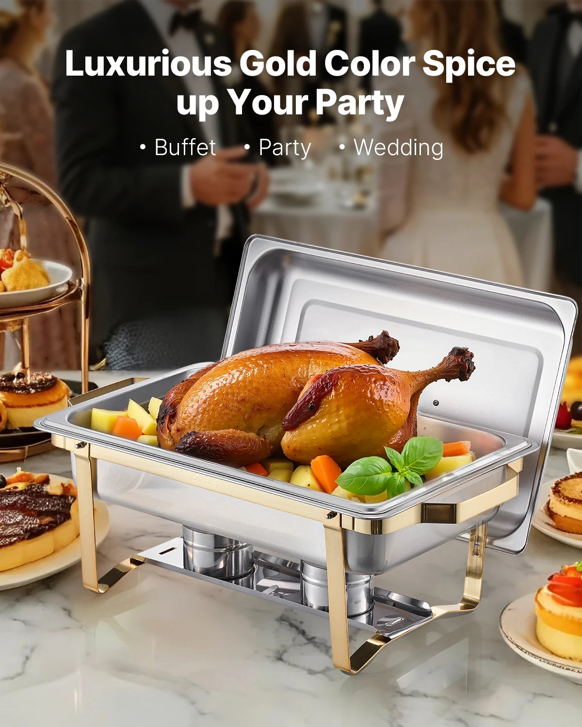 SucceBuy 8 Qt Chafing Dish Buffet Set Stainless Steel With 2 Full Size And 4 Half Size Pans For Weddings