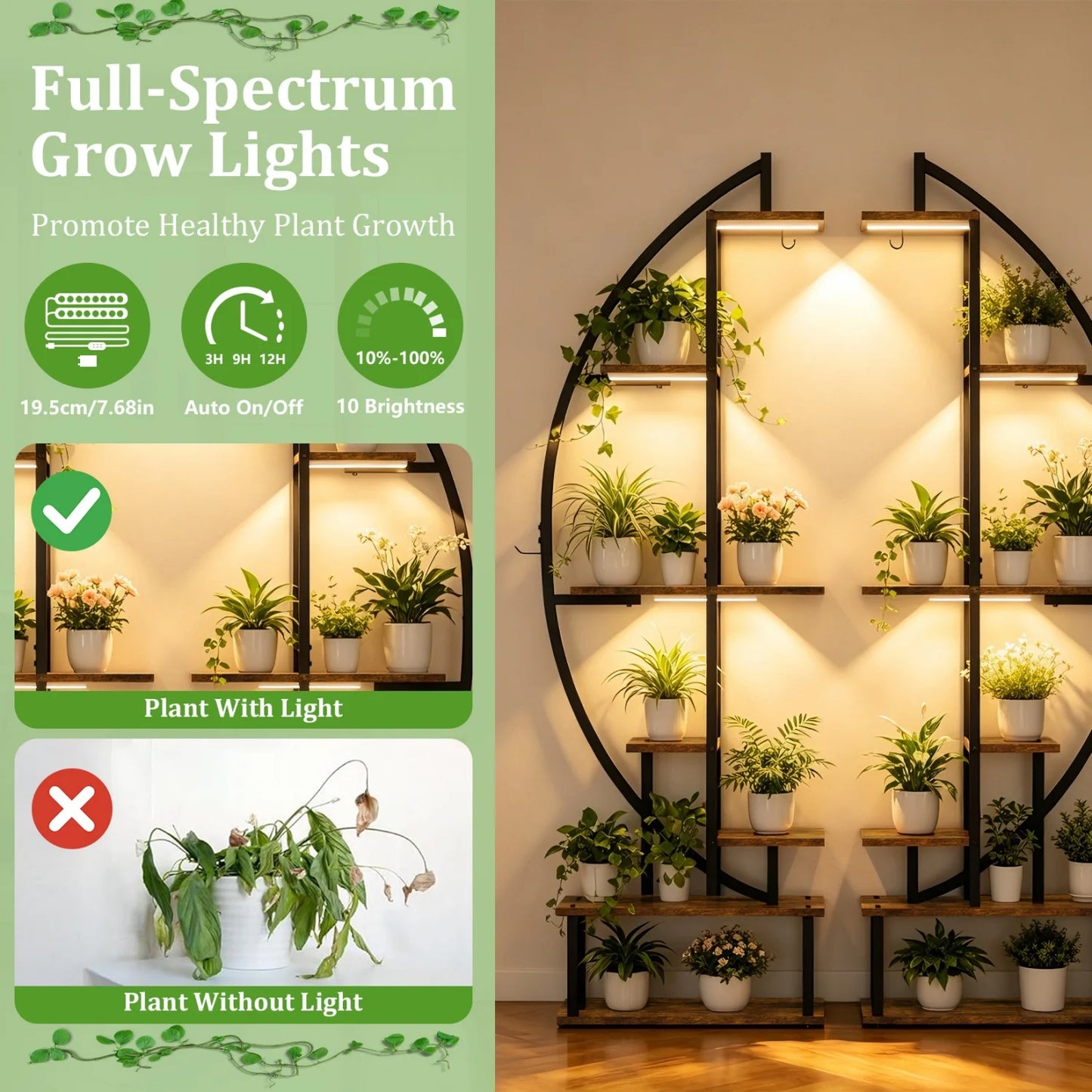 Seven-Tier Metal Plant Stand Half Moon Rack For Living Room