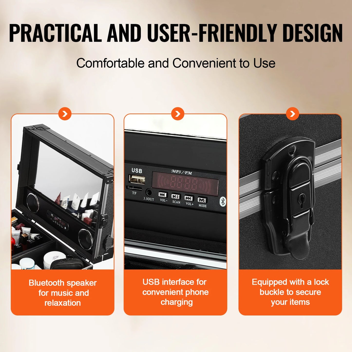 SucceBuy Professional Makeup Train Case With Aluminum Frame And Legs