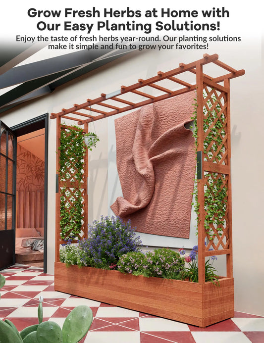 HiMISS Wooden Raised Garden Bed With Trellis Canopy Freestanding Planter For Gardeners Climbing Plants And Vines