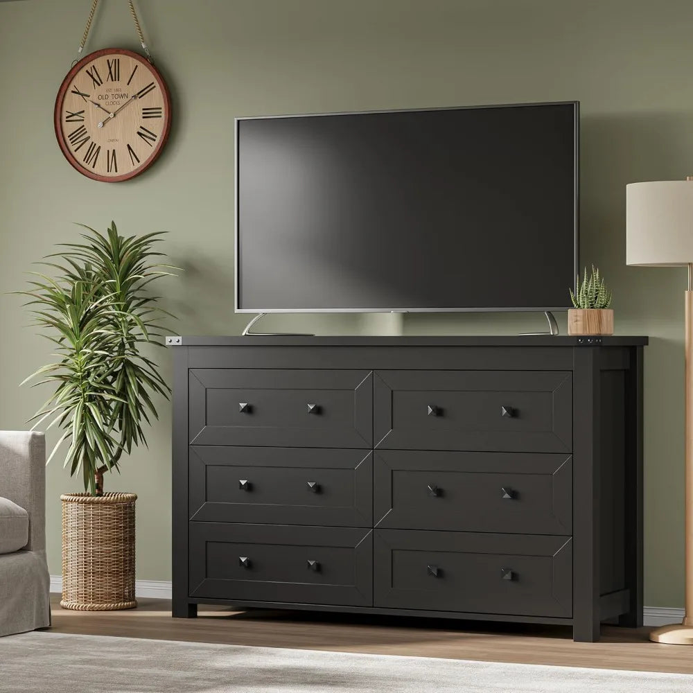Modern 6-Drawer Dresser and TV Stand with Wood Finish