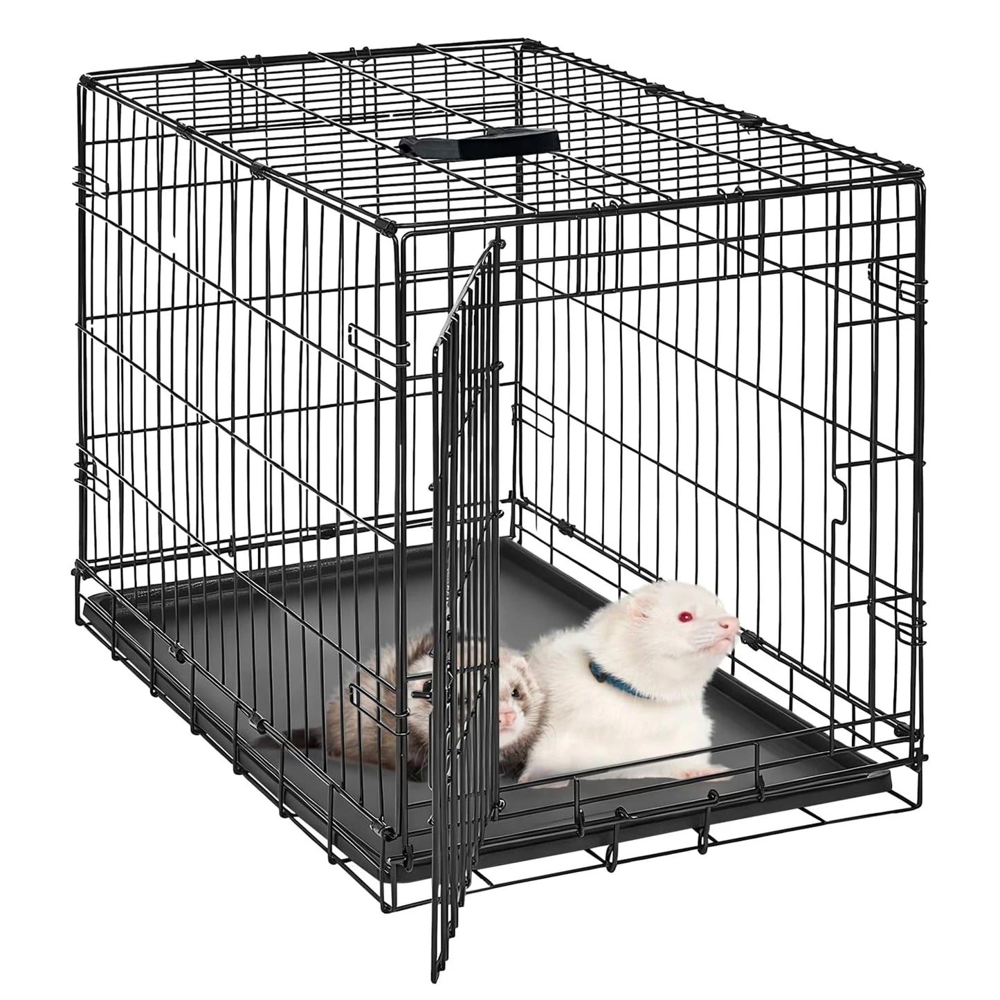 HiMISSCN Rabbit Cage Portable Folding 24 To 48 Inch With Slide Out Tray 2 Door For Bunnies