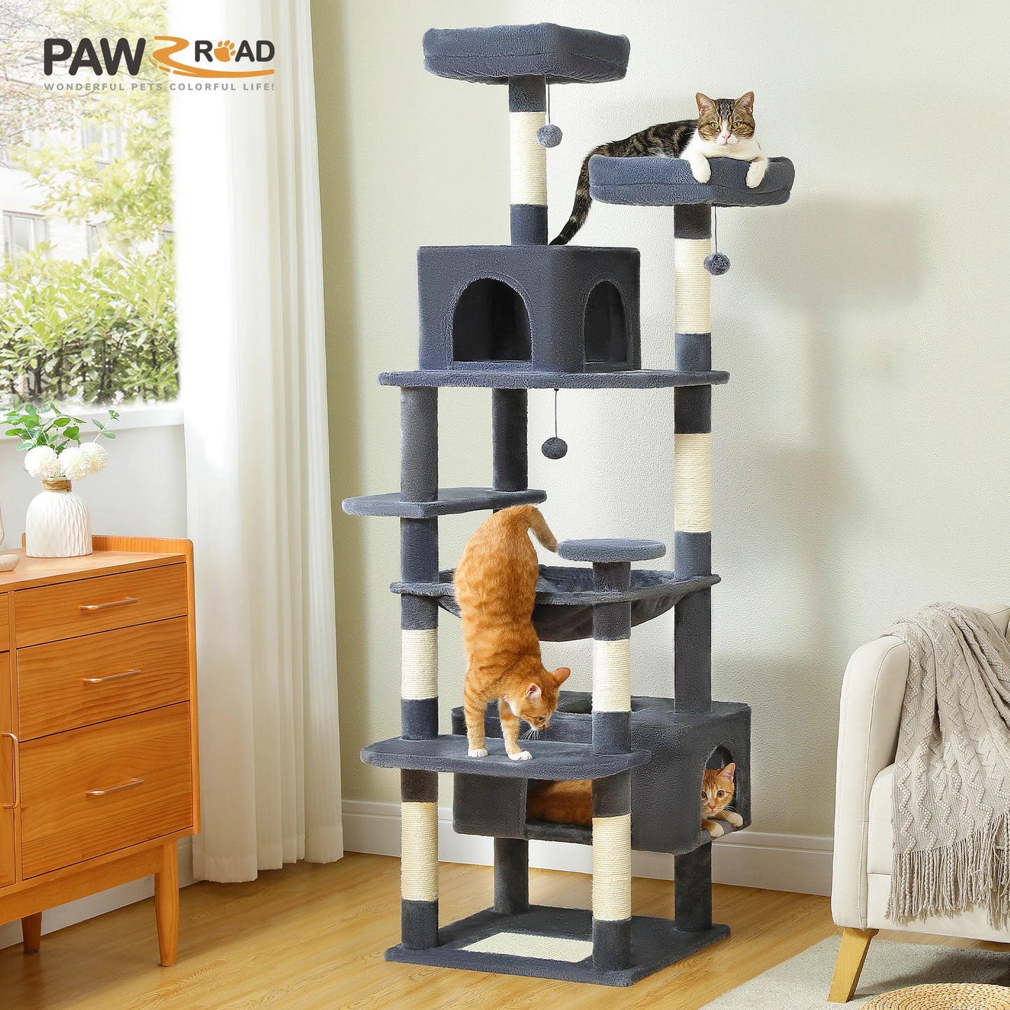 PAWZ Road Ultimate Large Cat Tree Tower for Indoor Cats With Sisal Scratching Posts Five Tier Hammocks and Perches