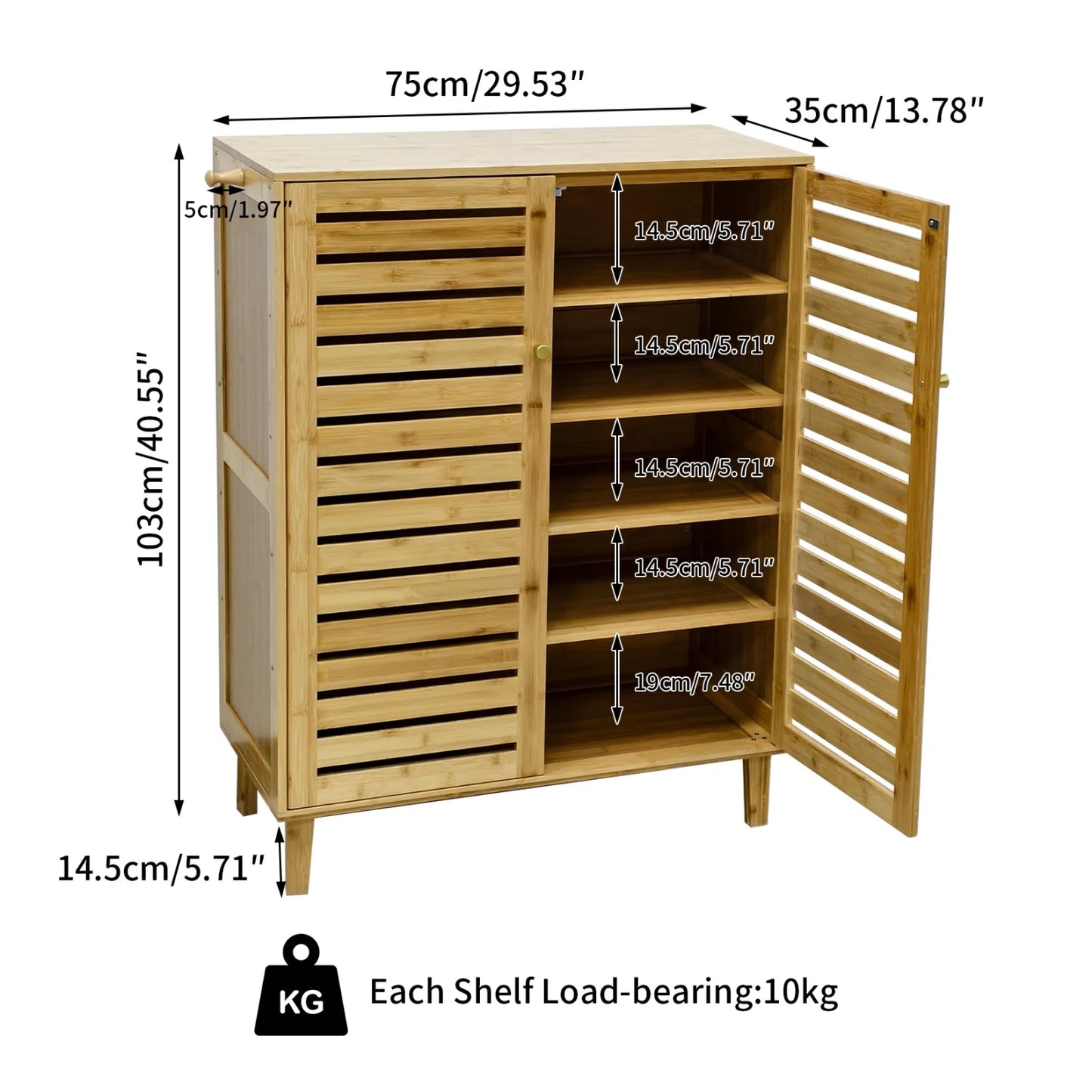 Bamboo Shoe Storage Cabinet Five Tier Organizer For Entryways Hallways