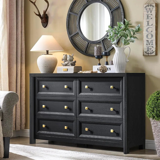 Farmhouse 6-Drawer Solid Wood Dresser For Bedroom Storage