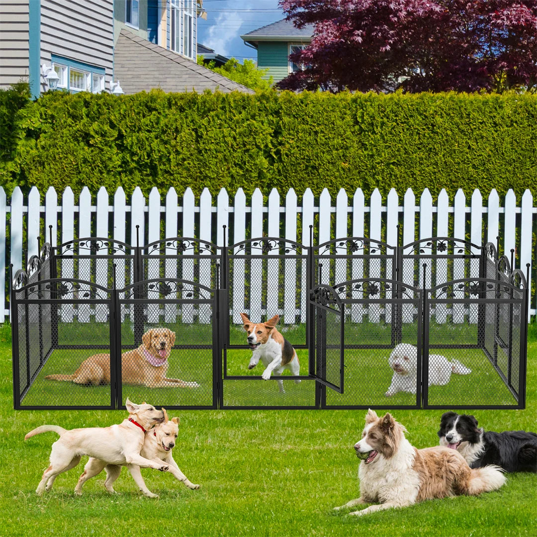 Bingopaw 8 Panels DIY Heavy Duty Dog Playpen Outdoor Indoor Metal Fence With Waterproof Whelping Pad For Training
