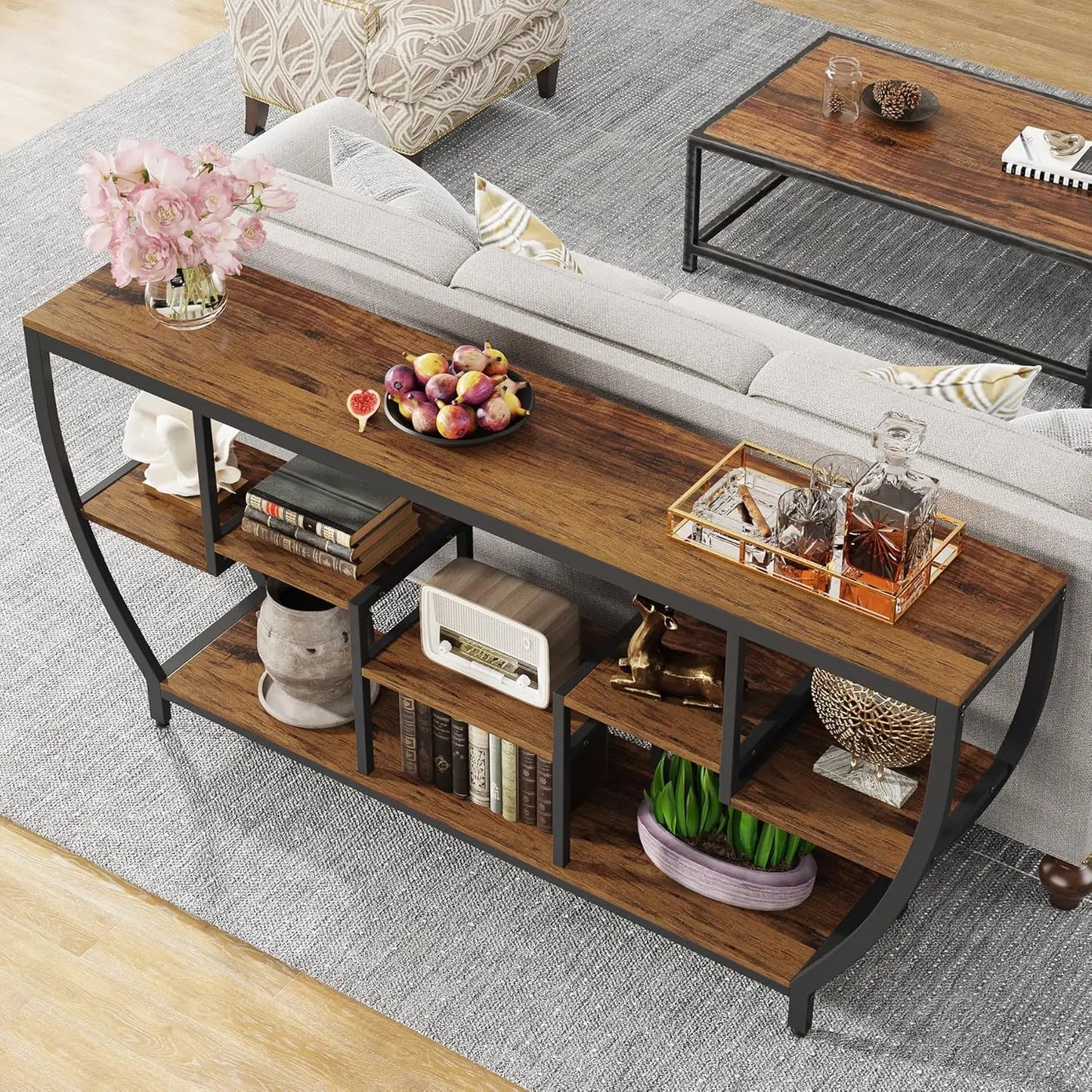 LITTLE TREE Sofa Table With Shelves Console Entryway TV Stand