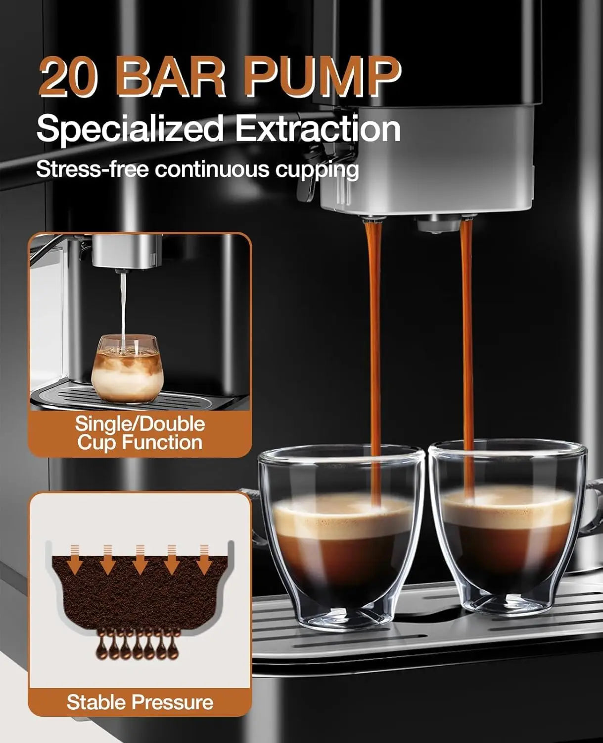 Acekool 20Bar Fully Automatic Espresso Machine With BuiltIn Grinder And OneTouch Milk Frother For Home Baristas