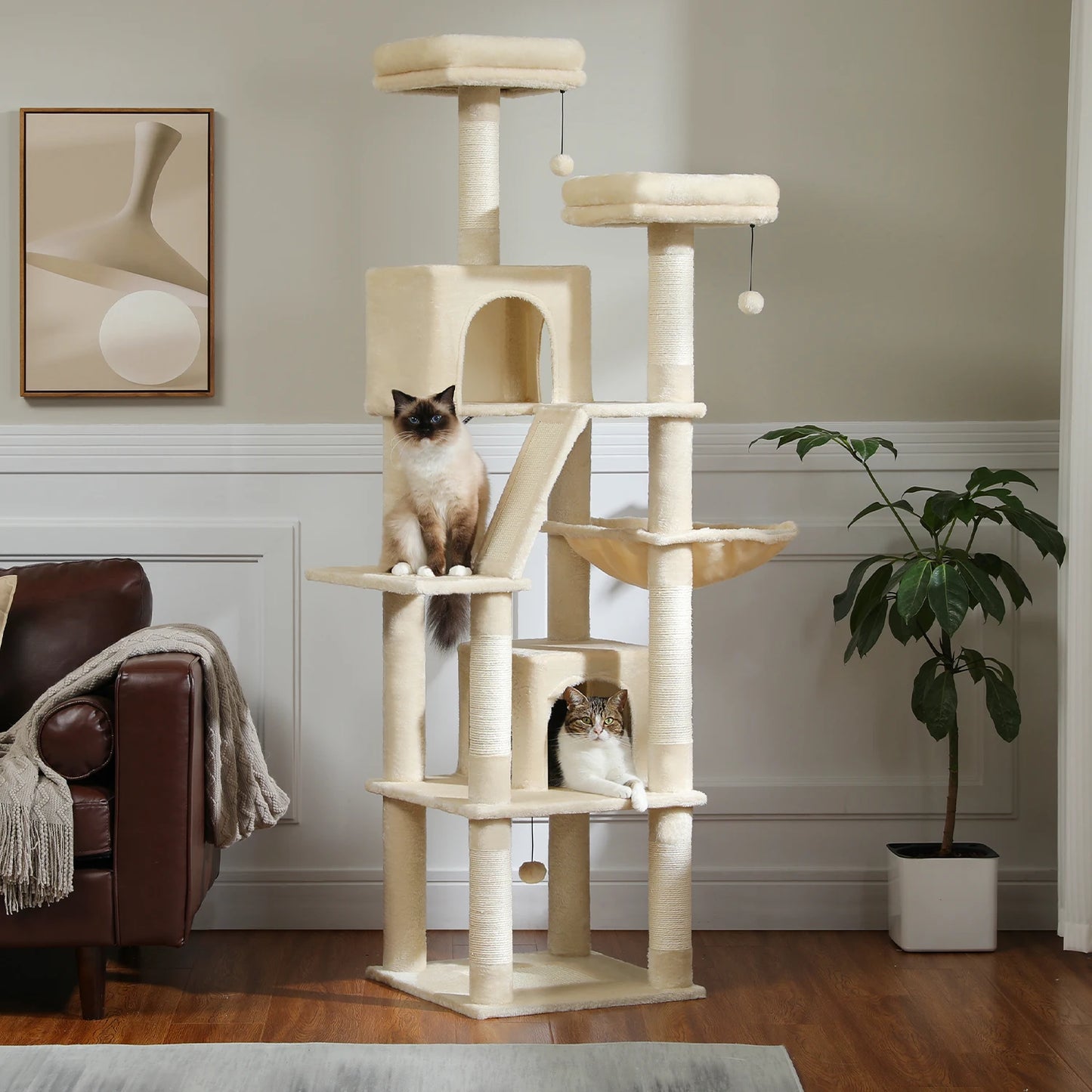 PAWZ Road Tall Cat Tree For Indoor Cats Multi Level Plush Condo With Scratching Posts Perches Caves Durable 180cm