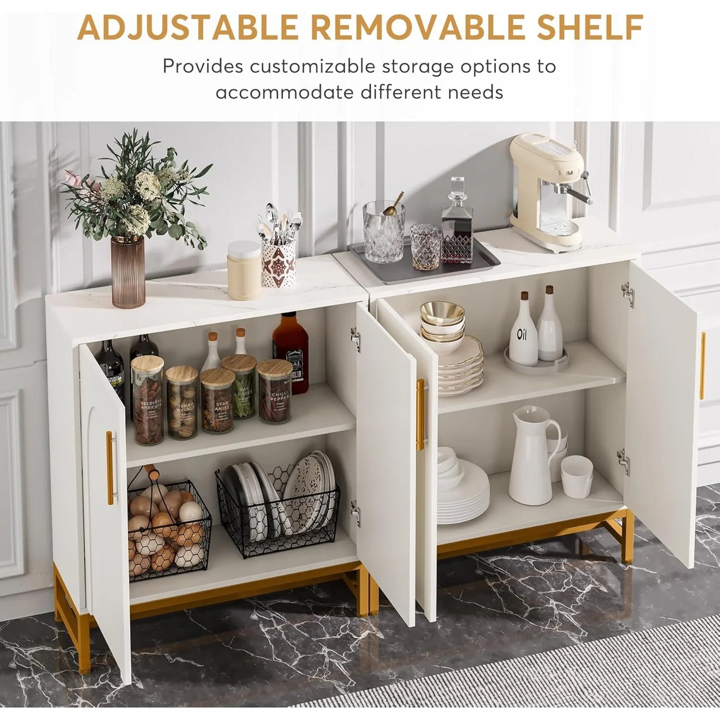 Little Tree Modern Sideboard Buffet With Adjustable Shelf And Doors