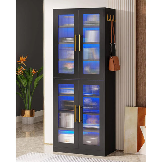Little Tree Bookcase With Doors And LED Light Shelves
