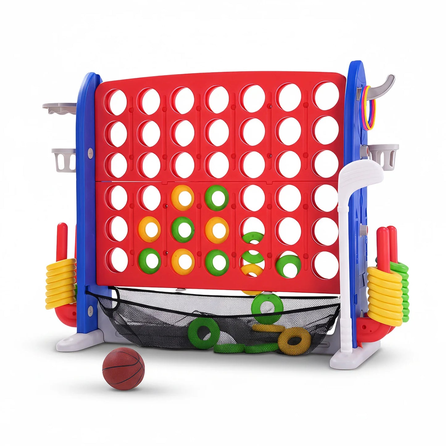 Giant 4 In 1 Outdoor Yard Game Set With Adjustable Height Basketball Hoop Ring Toss Connect Four For Family Fun