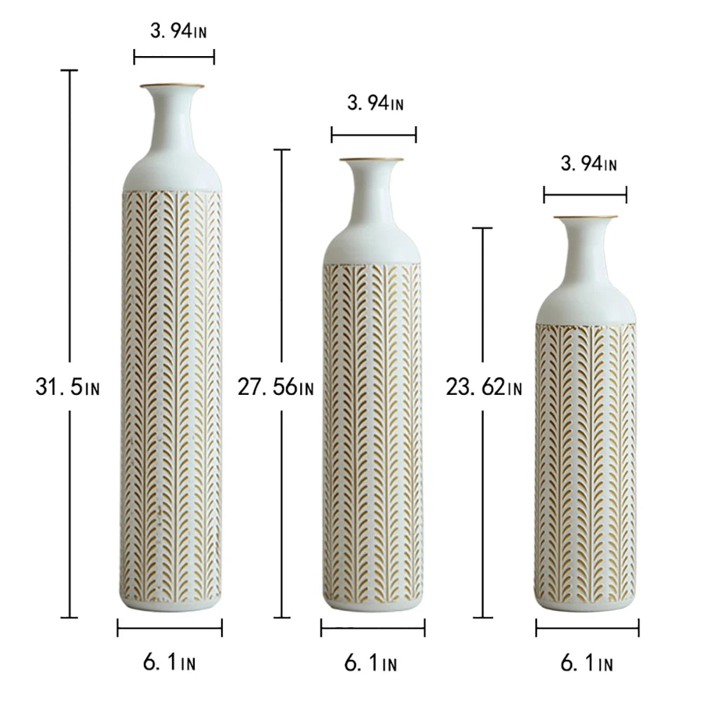 TWISTER.CK Floor Metal Vase Set 3 Piece Modern Drop Shaped Standing Vases For Living Room Decor