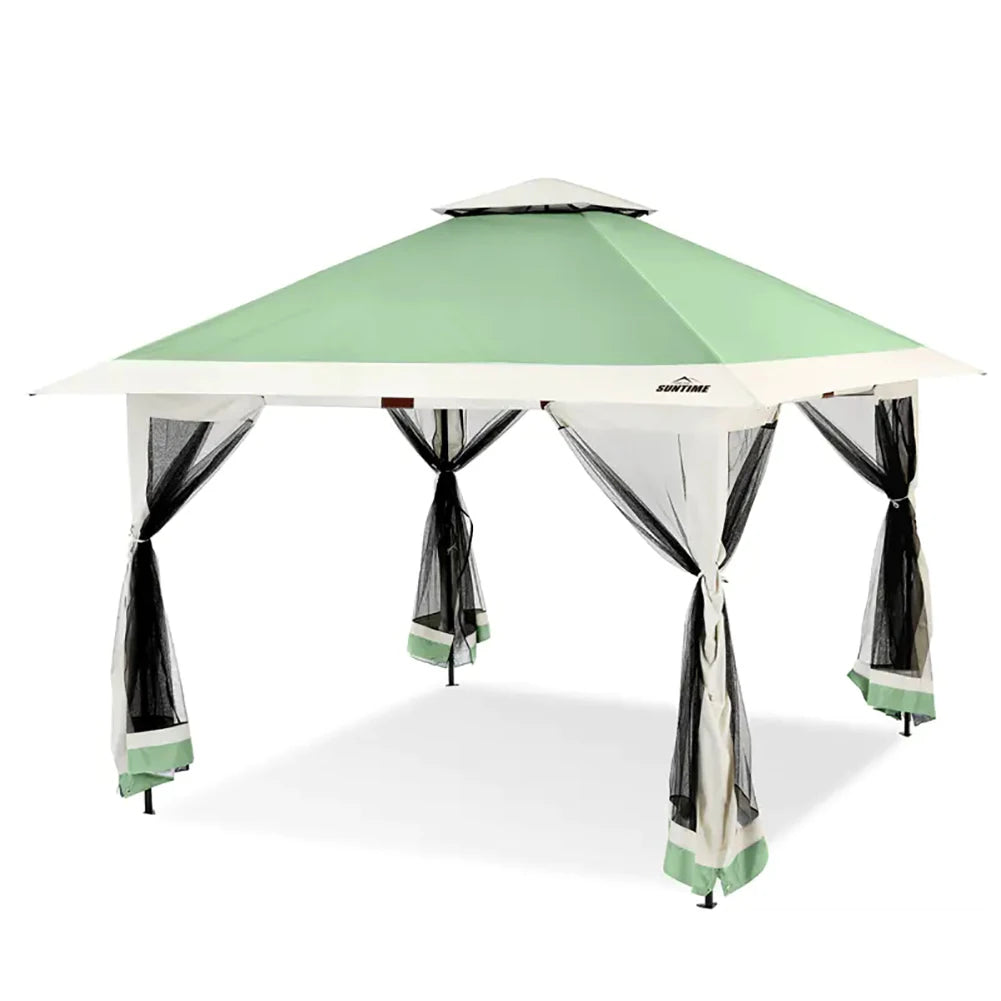 13x13 Ft Pop Up Gazebo With Cantilevered Eaves Awning And One Touch Roll Up Canopy Backyard Mosquito Netting