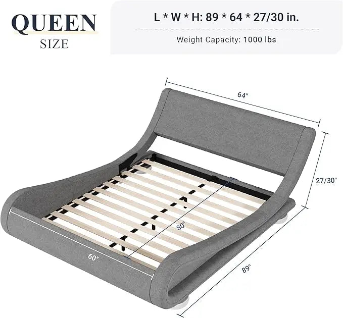 Bed Frame With Adjustable Headboard And Low Profile Upholstered Platform