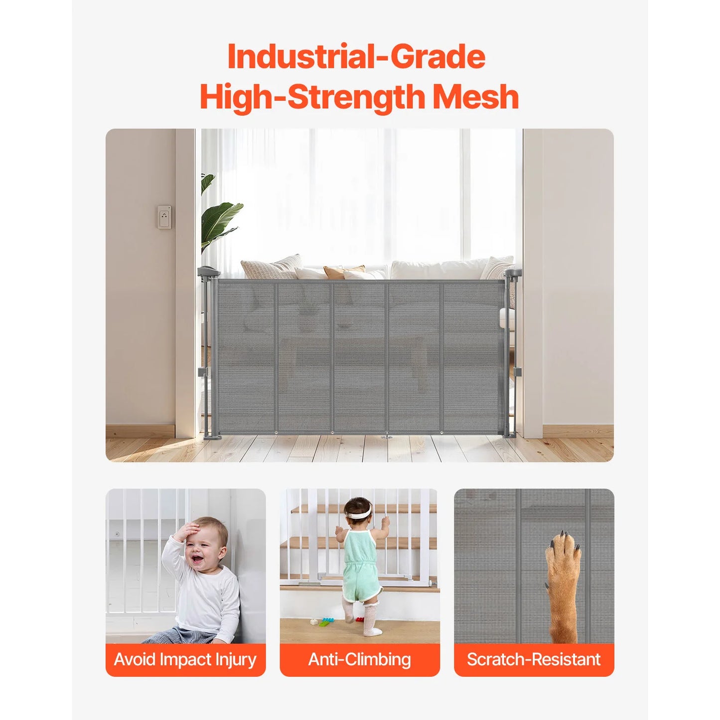 SucceBuy Retractable Baby Gate 55/71/110in 34in Tall Easy Install Mesh Safety Ideal For Kids And Pets