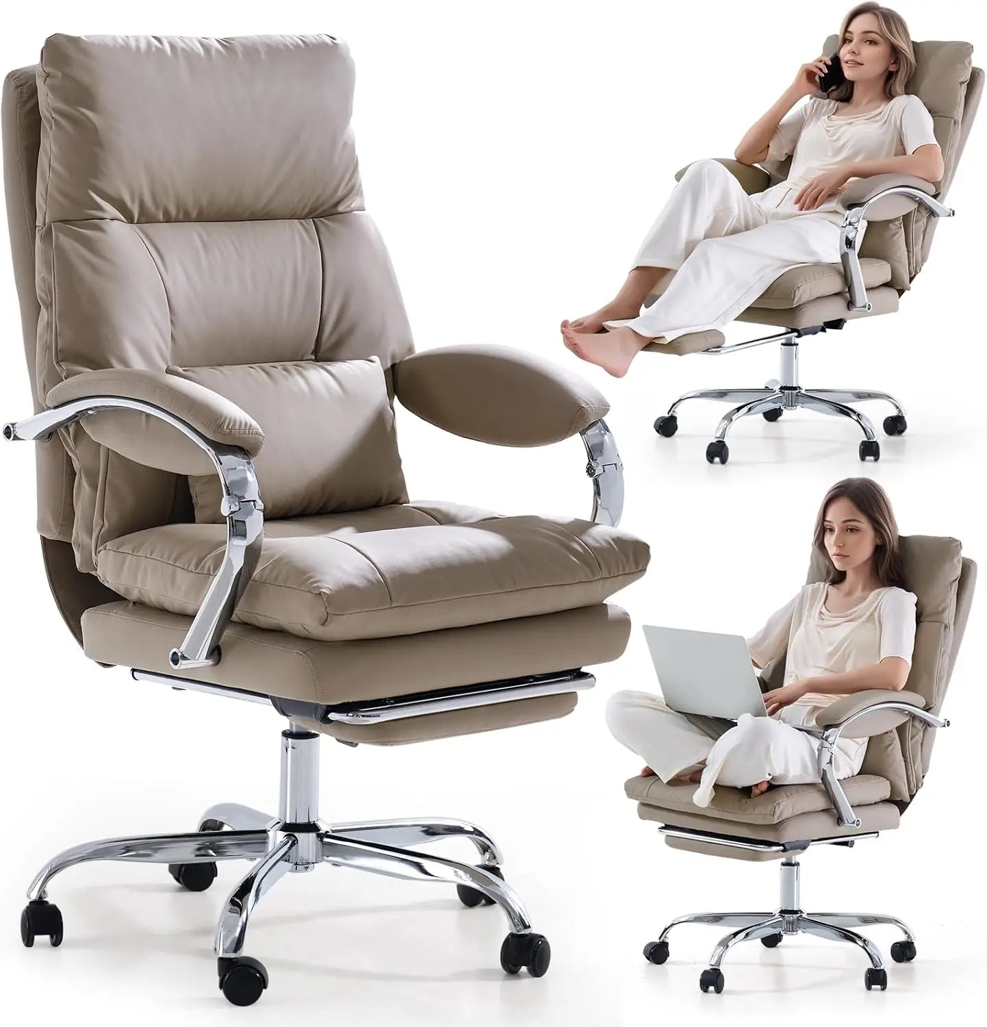Executive Ergonomic Office Chair With Foot Rest And PU Leather