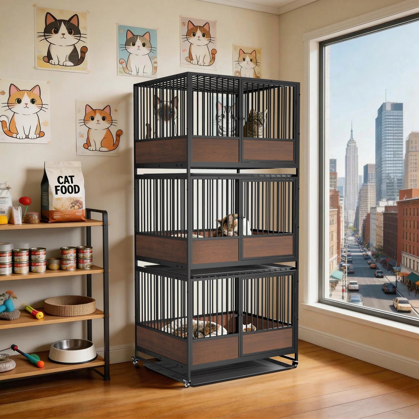 BINGOPAW Heavy Duty Dog Crate On Wheels With Removable Tray
