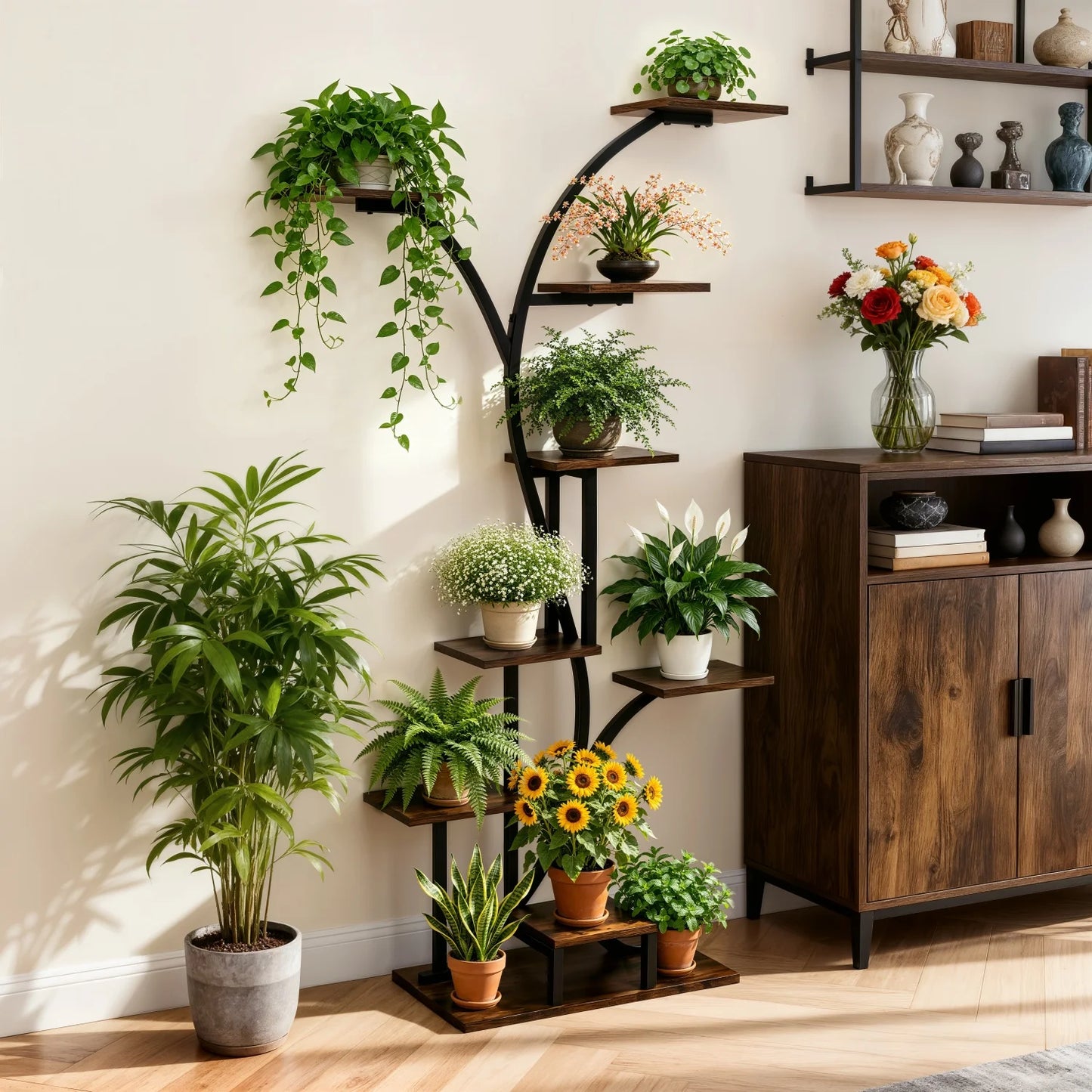 Tree Shaped Indoor Metal Plant Stand With Grow Lights