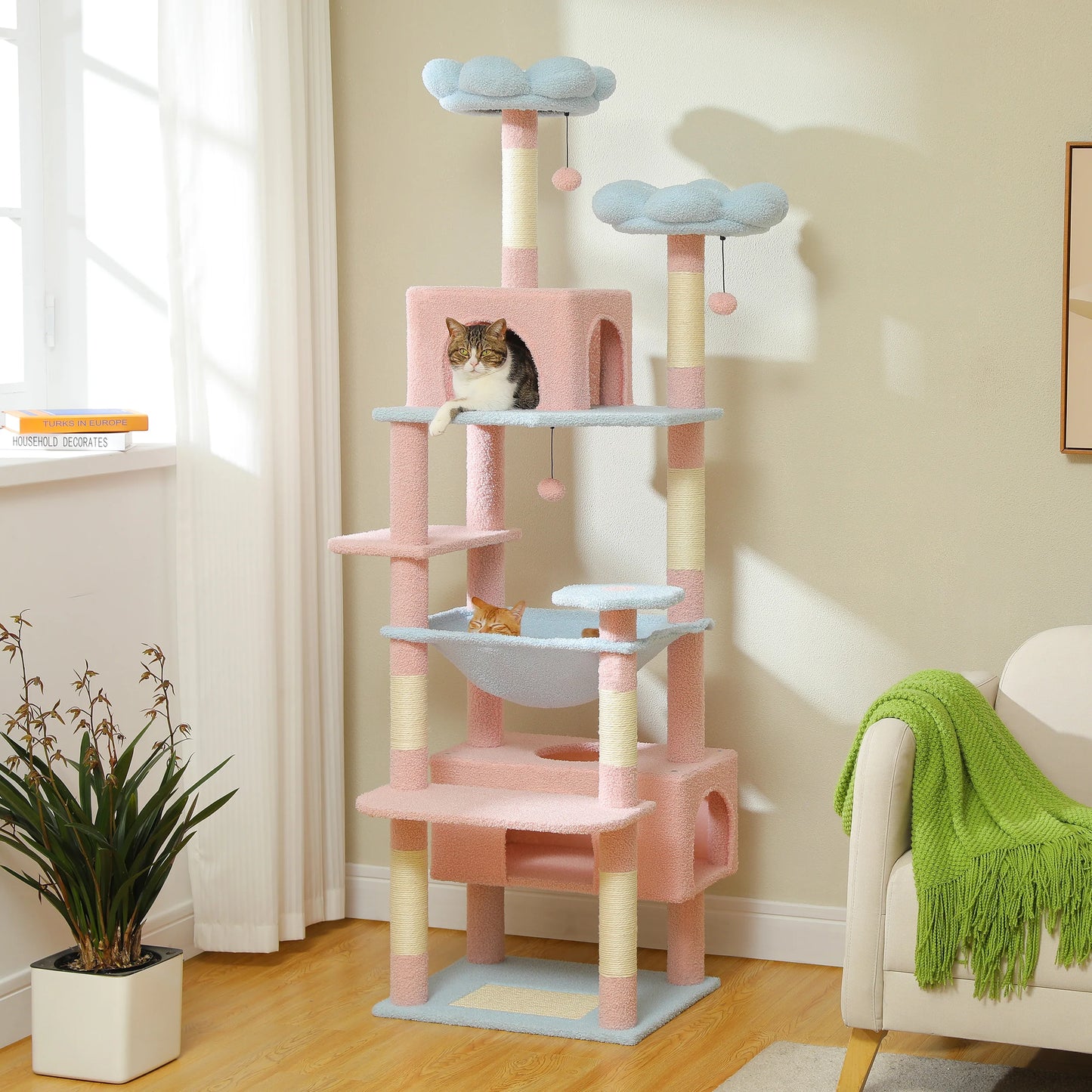 PETEPELACN 184cm Cat Tree Tower For Indoor Cats With Sisal Covered Posts Hammock Padded Perches And Condos Blue