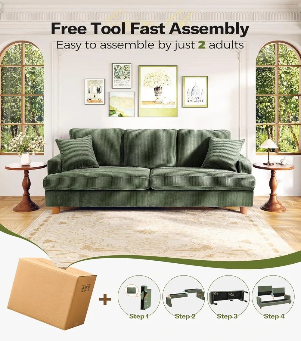 Corduroy Sofa No Tool Assembly For Living Room Comfort