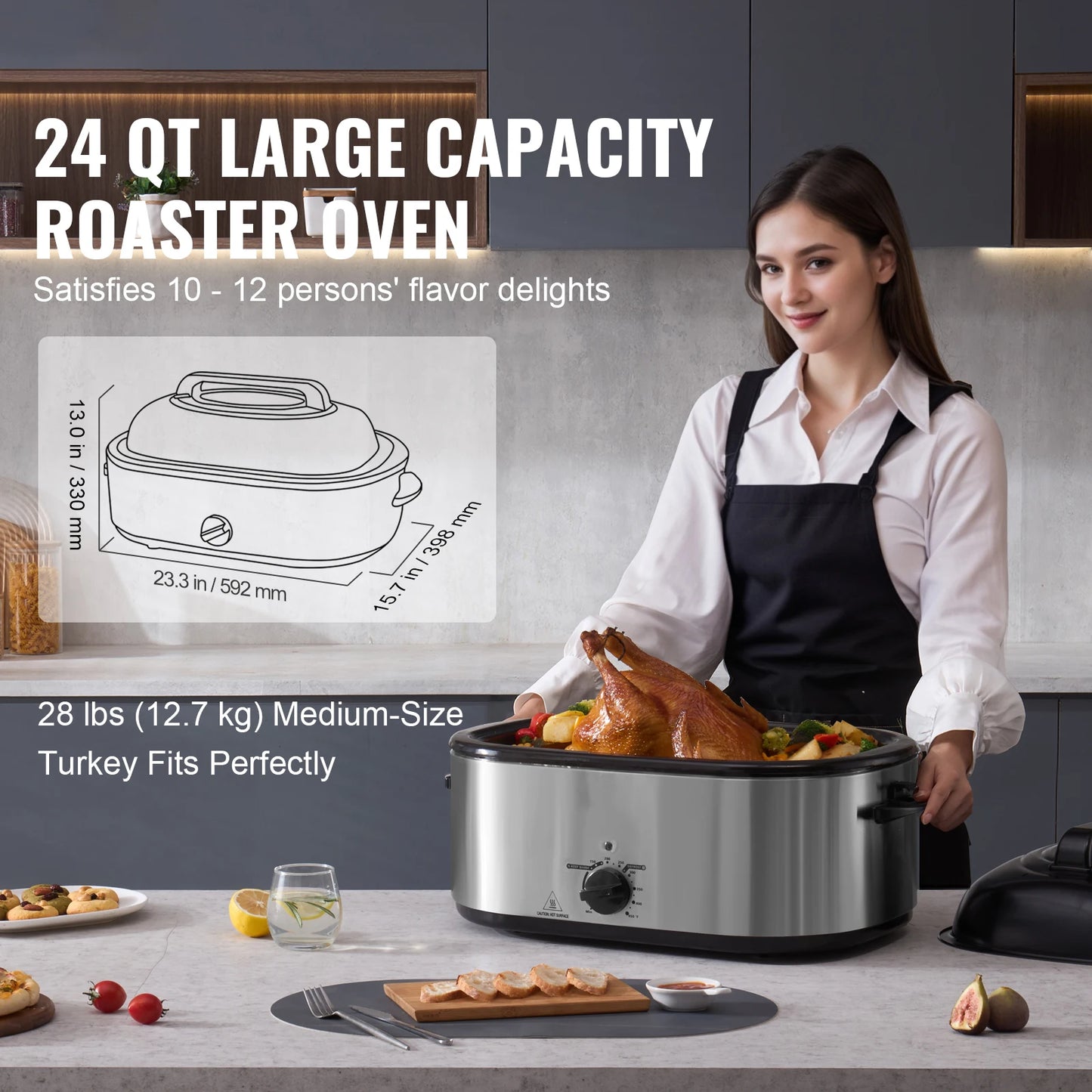 SucceBuy 24 Qt Electric Roaster Oven With Self Basting Lid 1450W Defrost And Warm For Busy Family Cooks