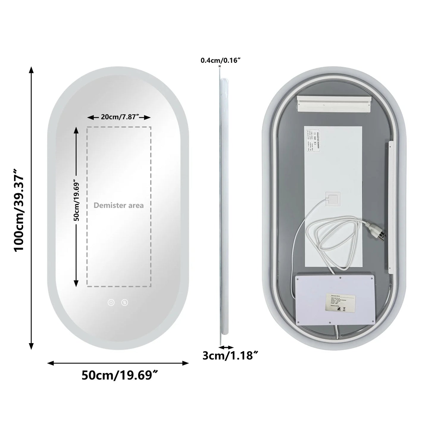Illuminated Oval Bathroom Mirror With Backlit Tempered Glass Antifog Makeup