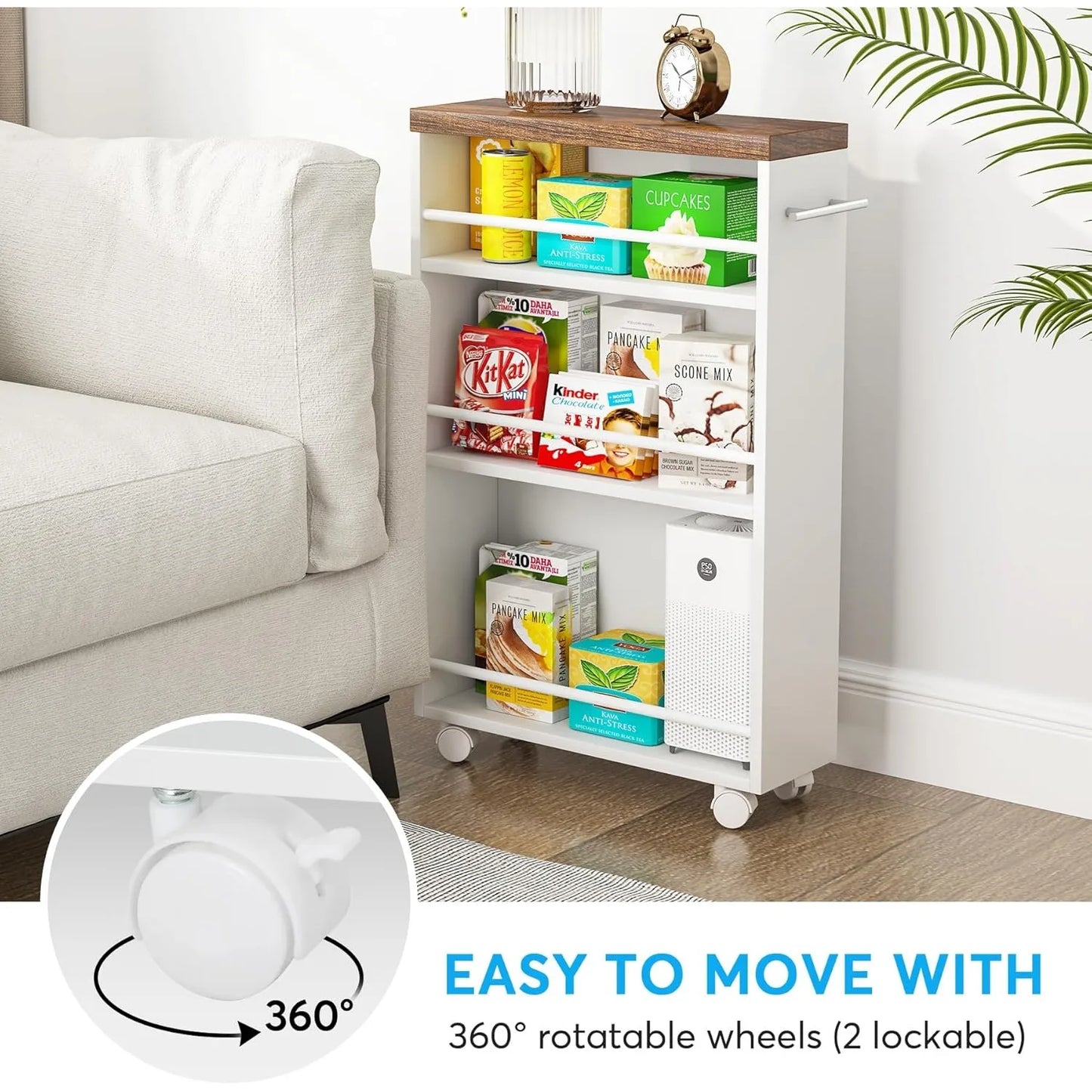 Rolling Narrow Kitchen Cart on Wheels 4 Tier Slim Utility Cart