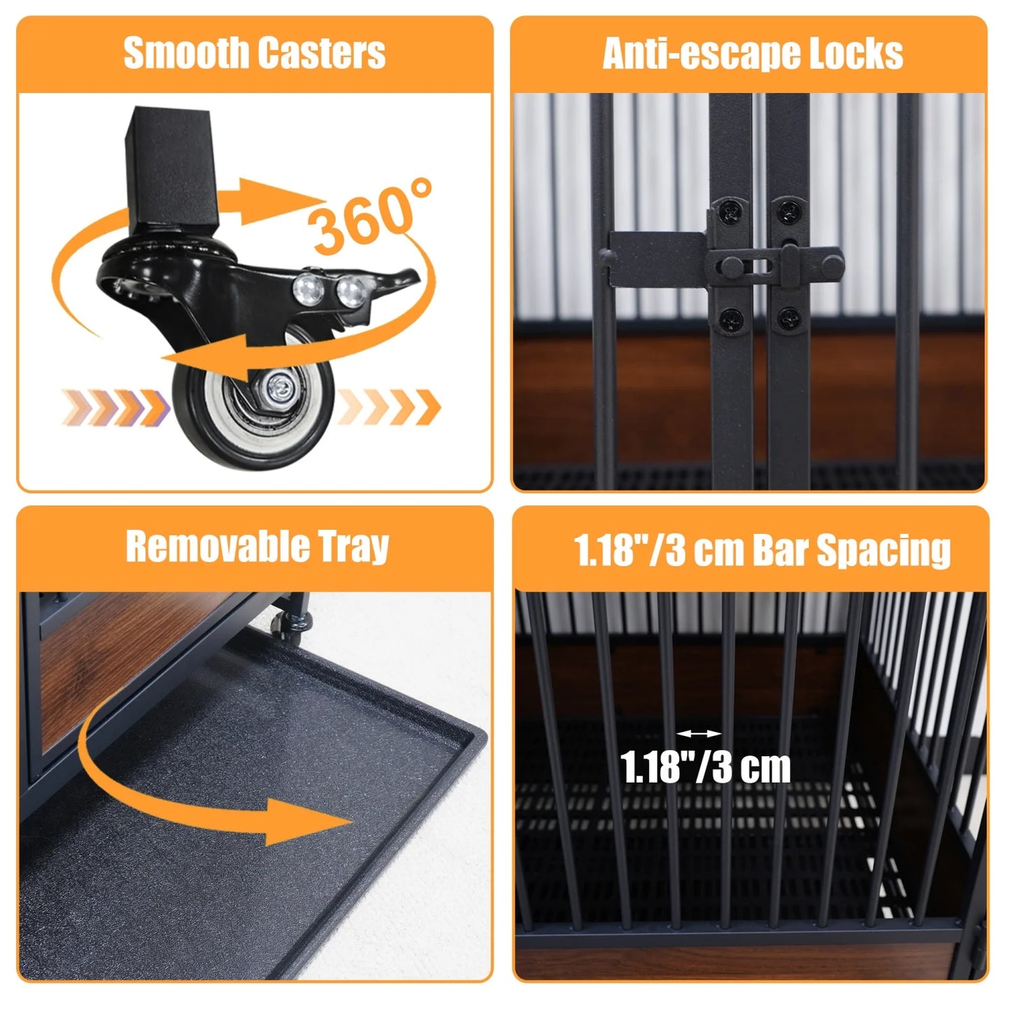 BINGOPAW Heavy Duty Dog Crate On Wheels With Removable Tray