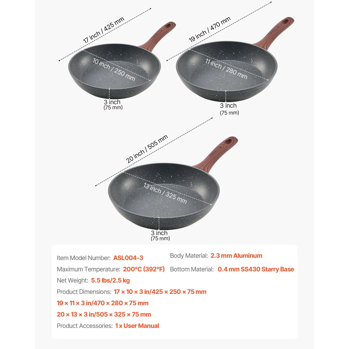 SucceBuy Nonstick Frying Pan Skillet 3 Piece Set Aluminum Heavy Duty for Gas and Electric Cooking Grey For Home Cooks