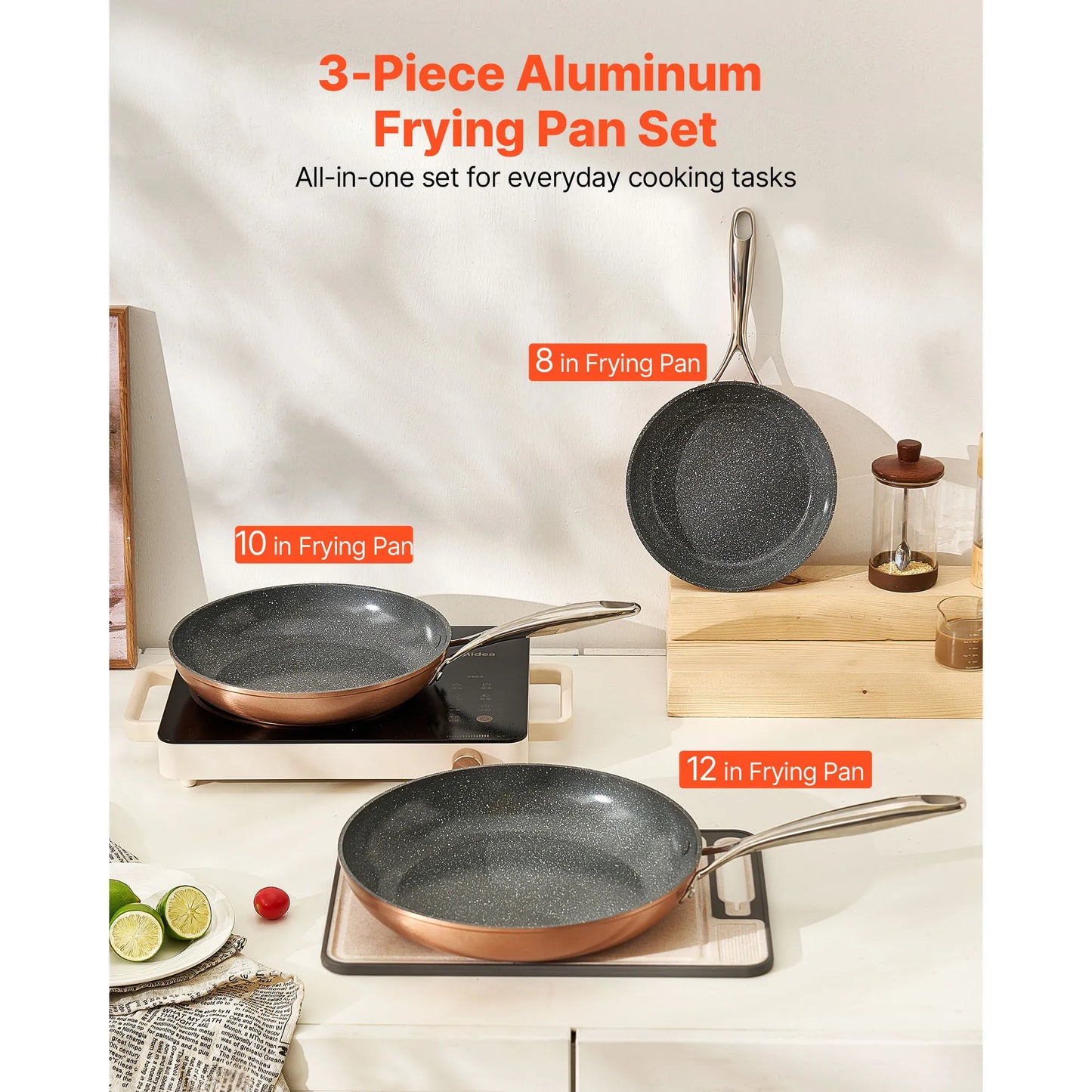 SucceBuy 3 Piece Nonstick Ceramic Frying Pan Skillet Set Heavy Duty Induction Compatible For Home Cooks