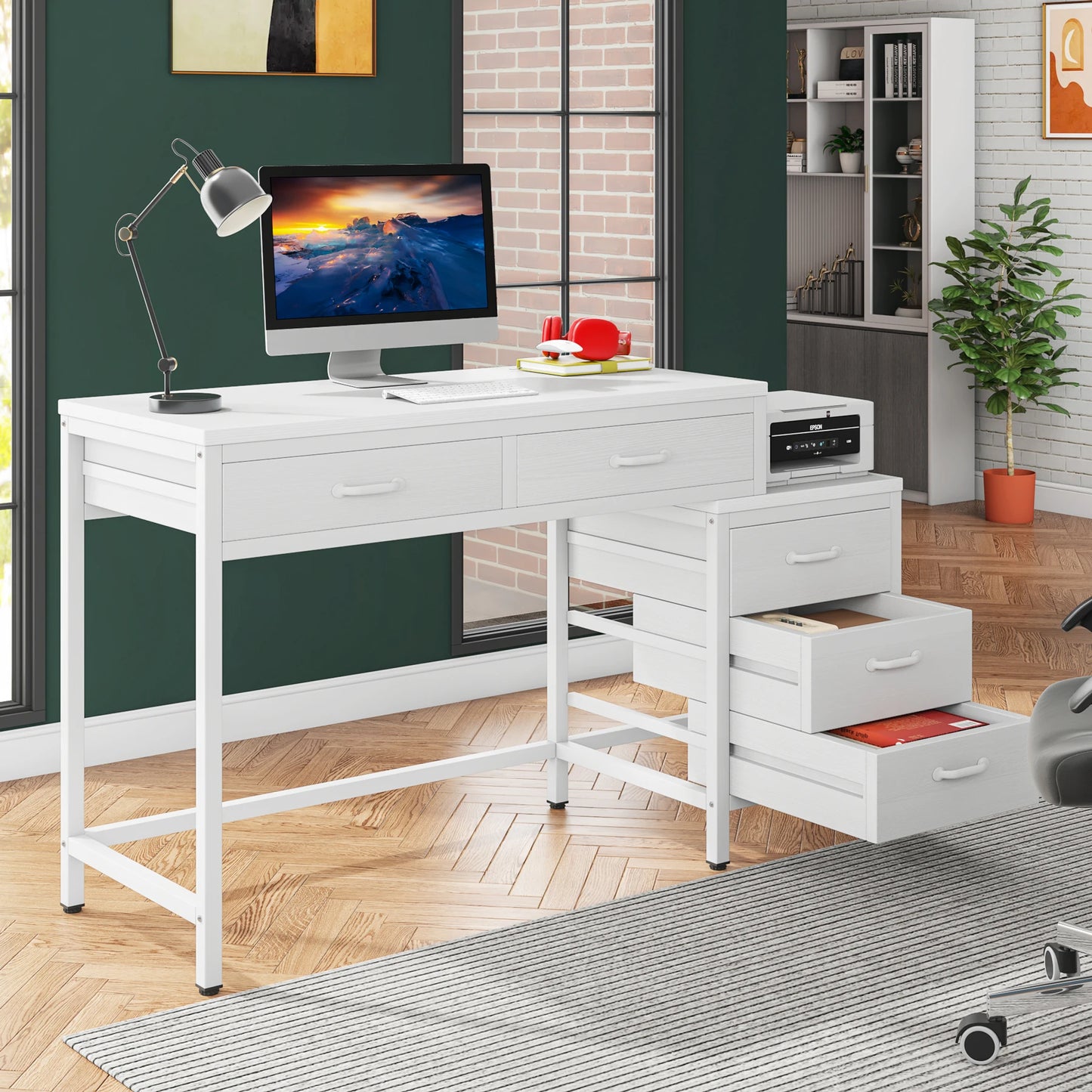 Little Tree Desk With Five Drawers Wooden Computer Table