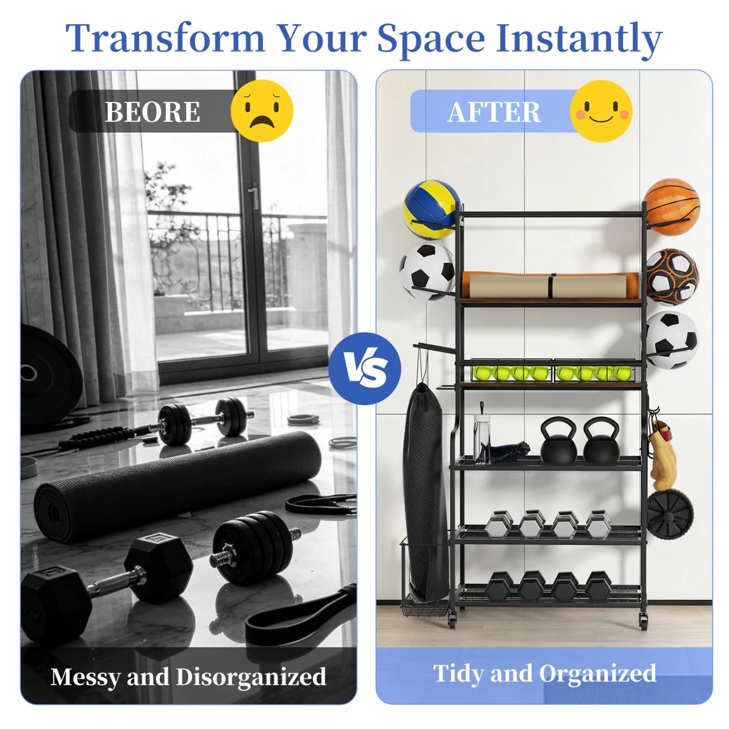 Yoga Mat Storage Rack On Wheels For Home Gym Organization