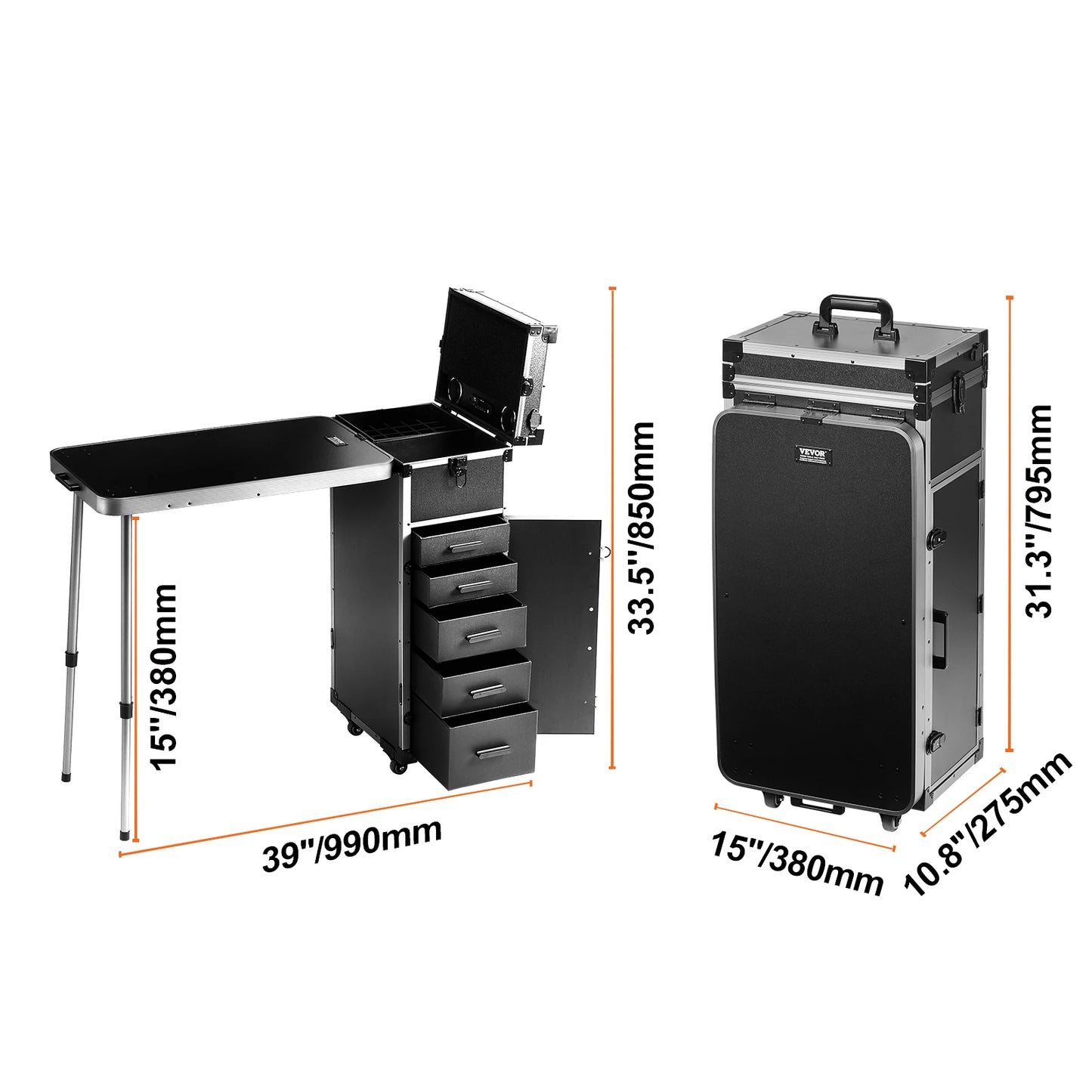 SucceBuy Professional Makeup Train Case With Aluminum Frame And Legs
