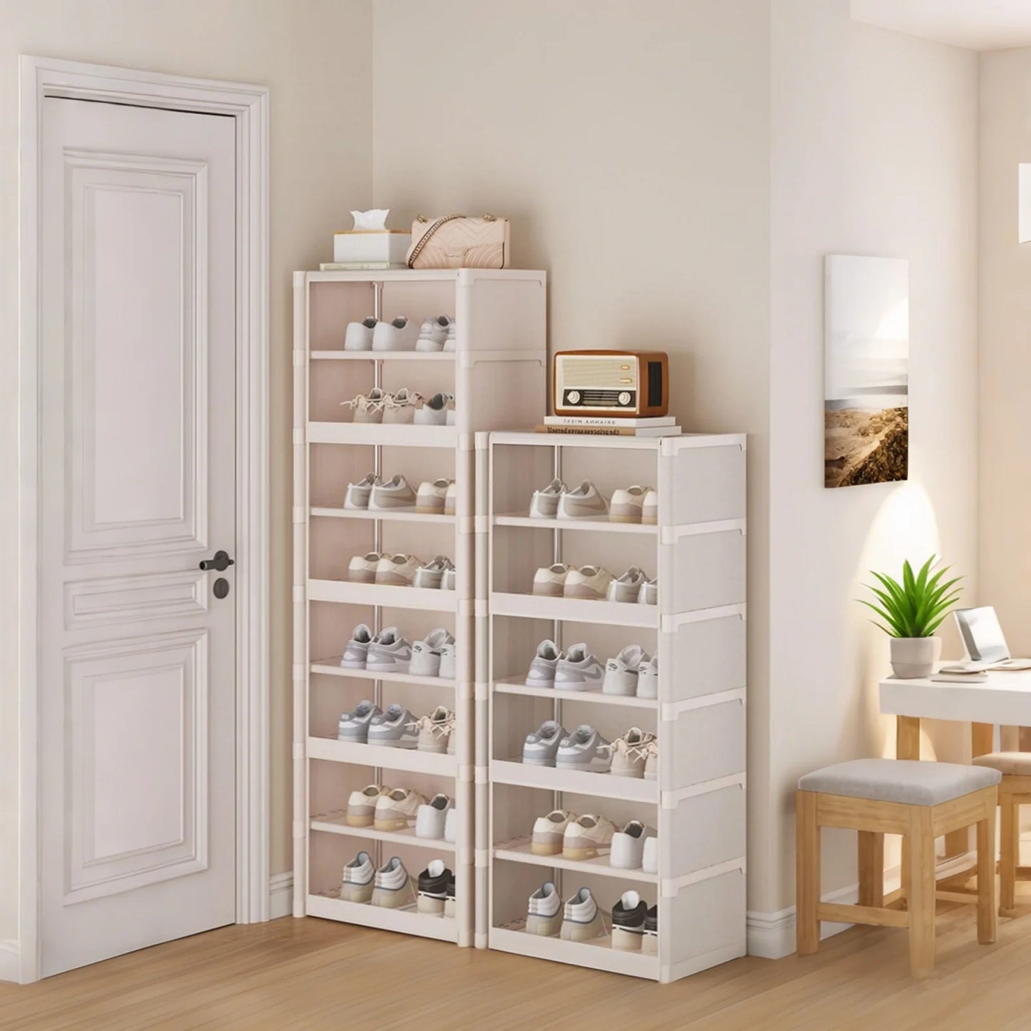 5/7 Layer Shoe Cabinet With Dustproof Clear Lid And Organizer