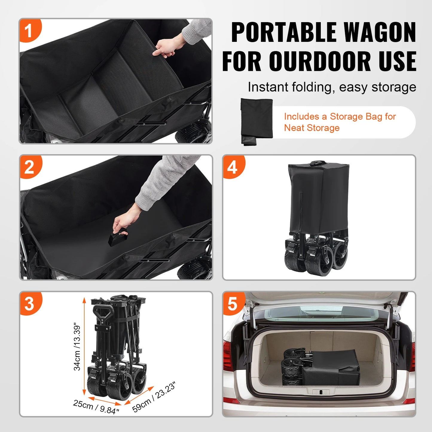 SucceBuy Collapsible Folding Wagon With All-Terrain Wheels And Drink Holder