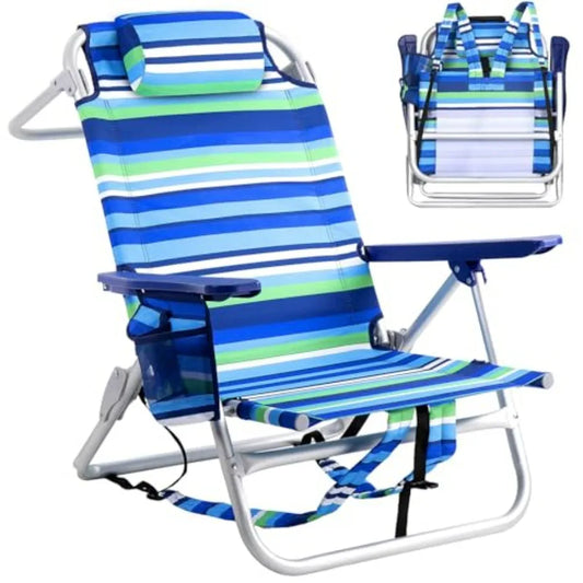 Beach Backpack Folding Camp Chair For Adults With Cup Holder