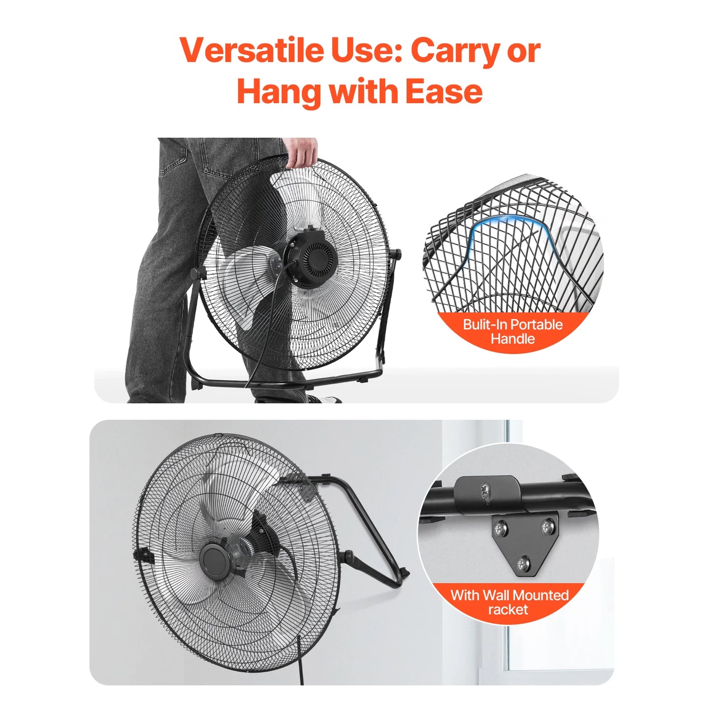 VEVOR Industrial Floor Fan 4800 CFM Heavy Duty High Velocity 3 Speed 360 Tilt For Gym Home Shop