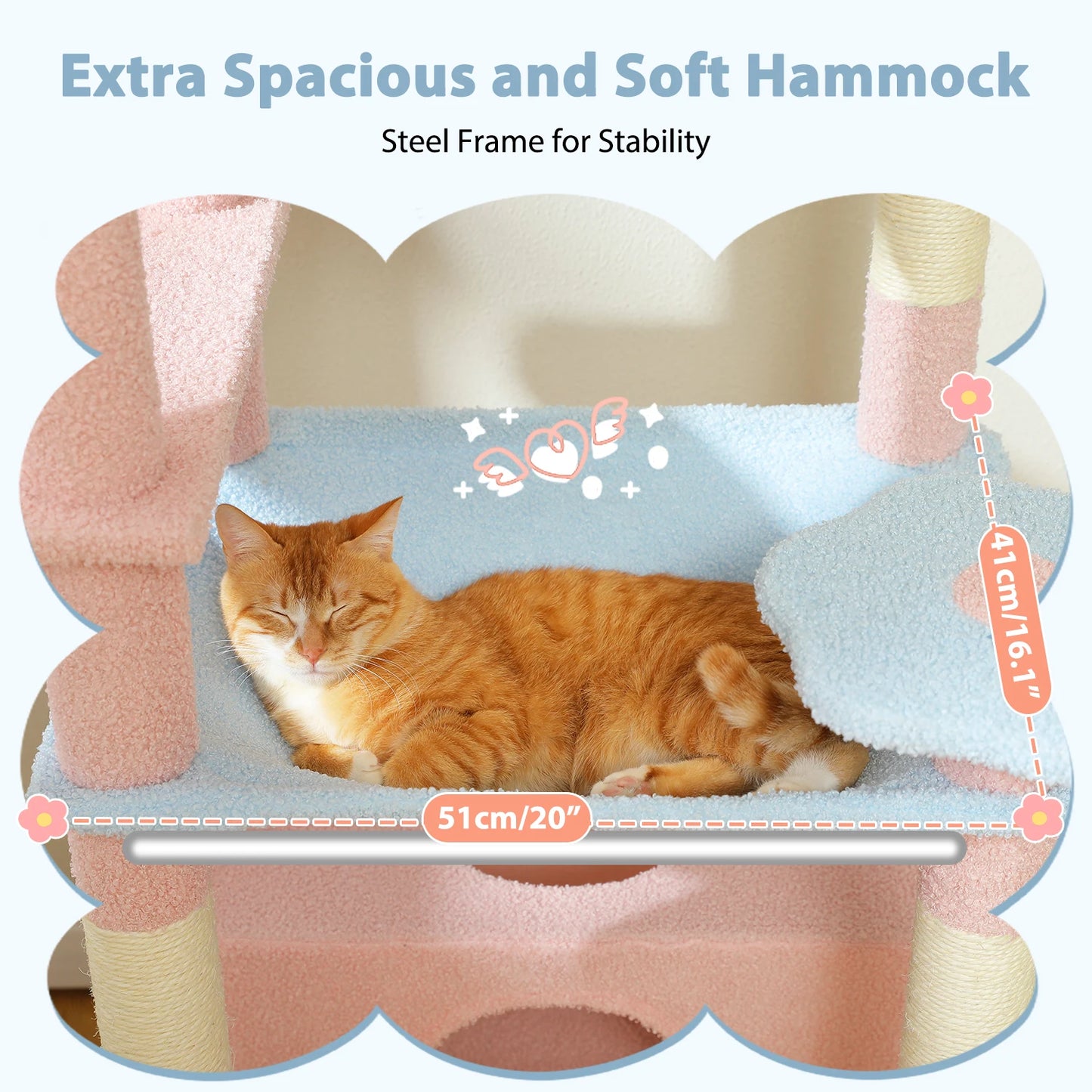 PETEPELACN 184cm Cat Tree Tower For Indoor Cats With Sisal Covered Posts Hammock Padded Perches And Condos Blue