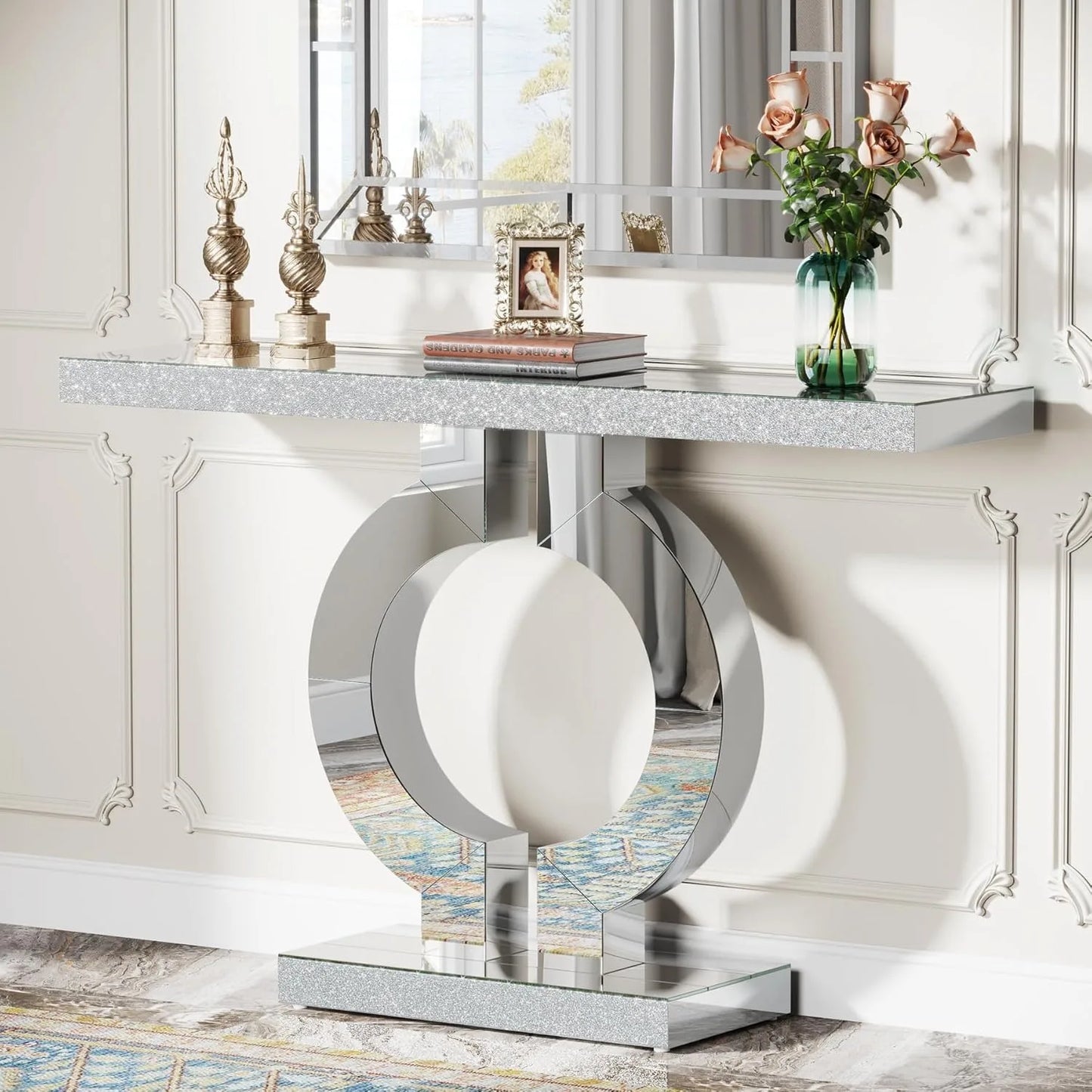 Little Tree Mirrored Console Table With O-Shaped Base