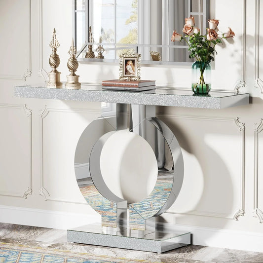 Little Tree Mirrored Console Table With O-Shaped Base