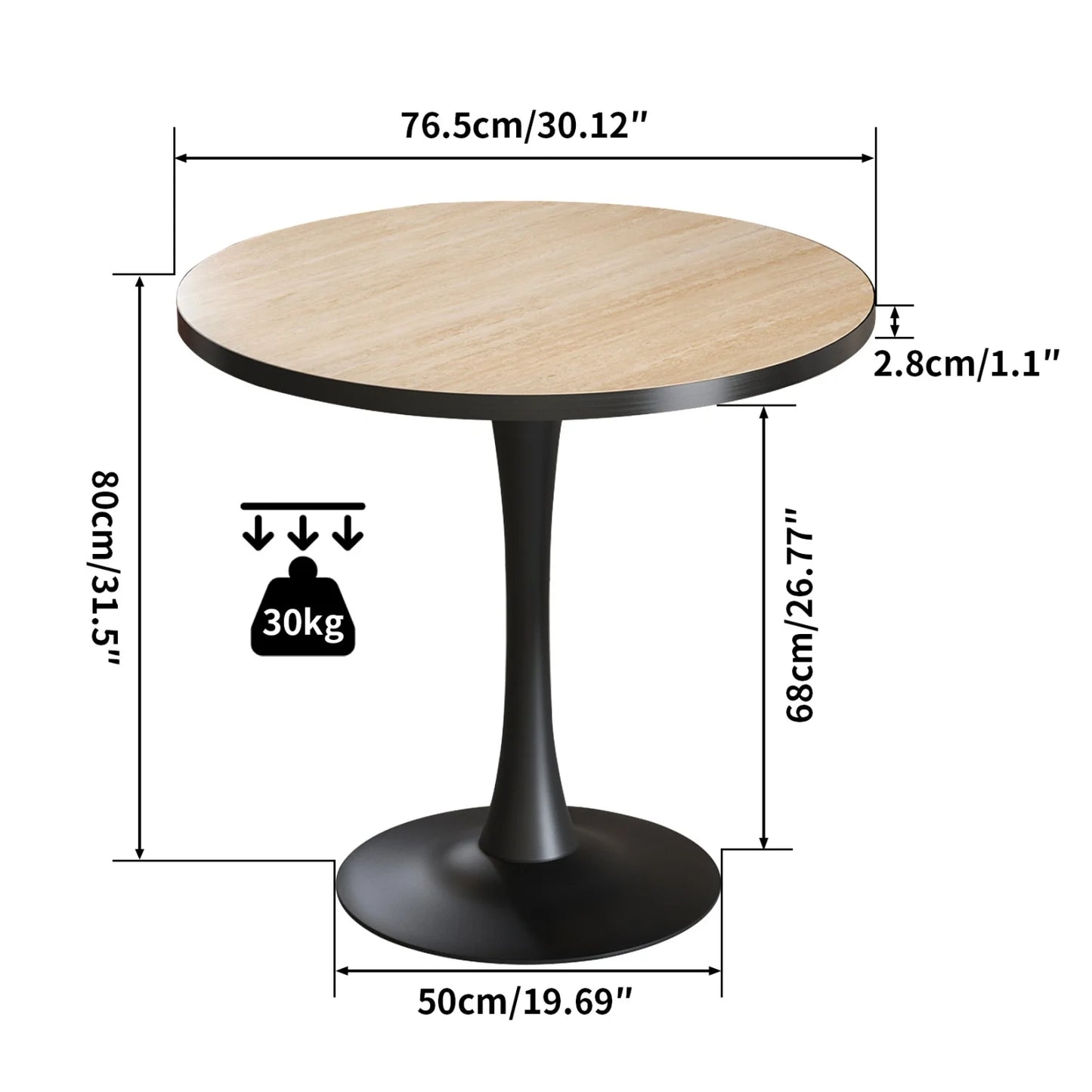Marble Stone Round Dining Table Pedestal For 2 To 3 People