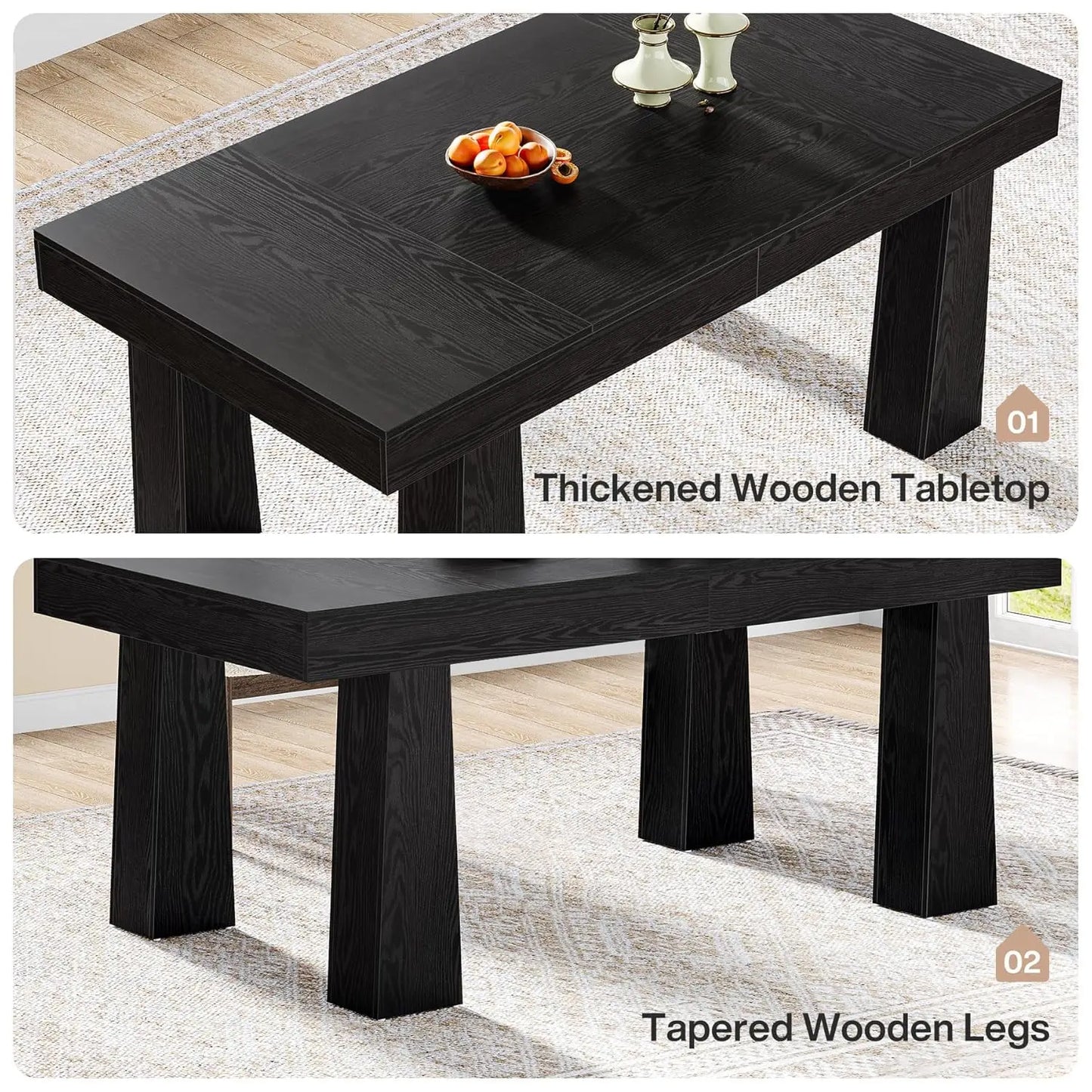 Modern Rectangular Dining Table With Heavy Duty Tapered Legs