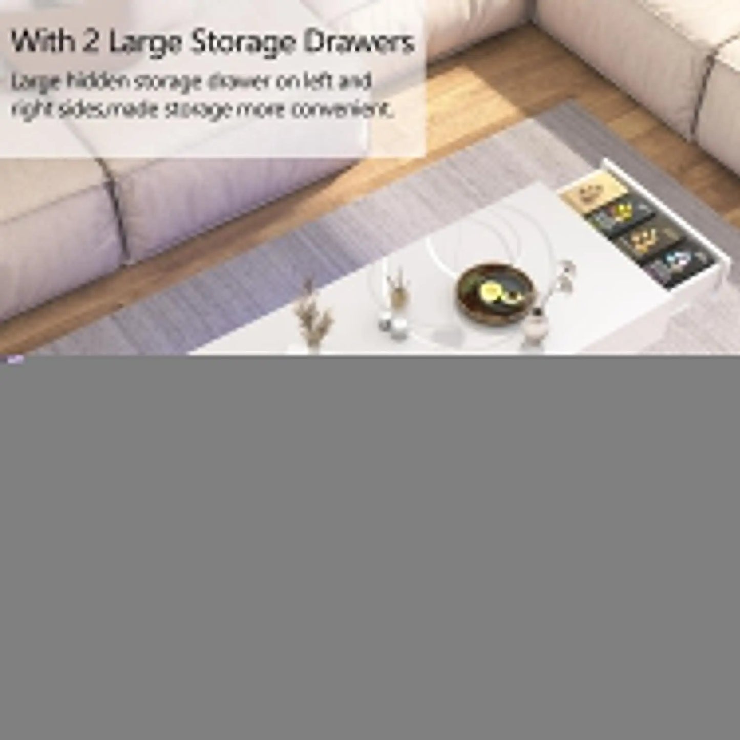 Glossy LED Coffee Table With 2 Drawers Modern Living Room