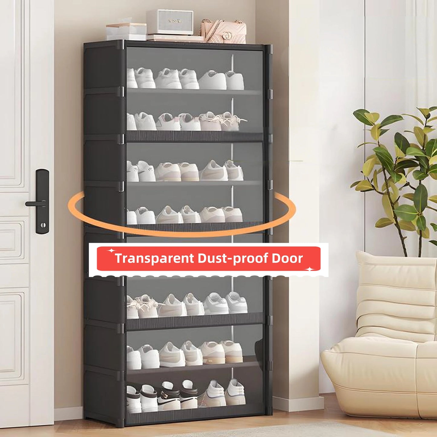 5/7 Layer Shoe Cabinet With Dustproof Clear Lid And Organizer