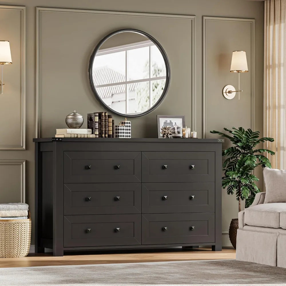 Modern 6-Drawer Dresser and TV Stand with Wood Finish
