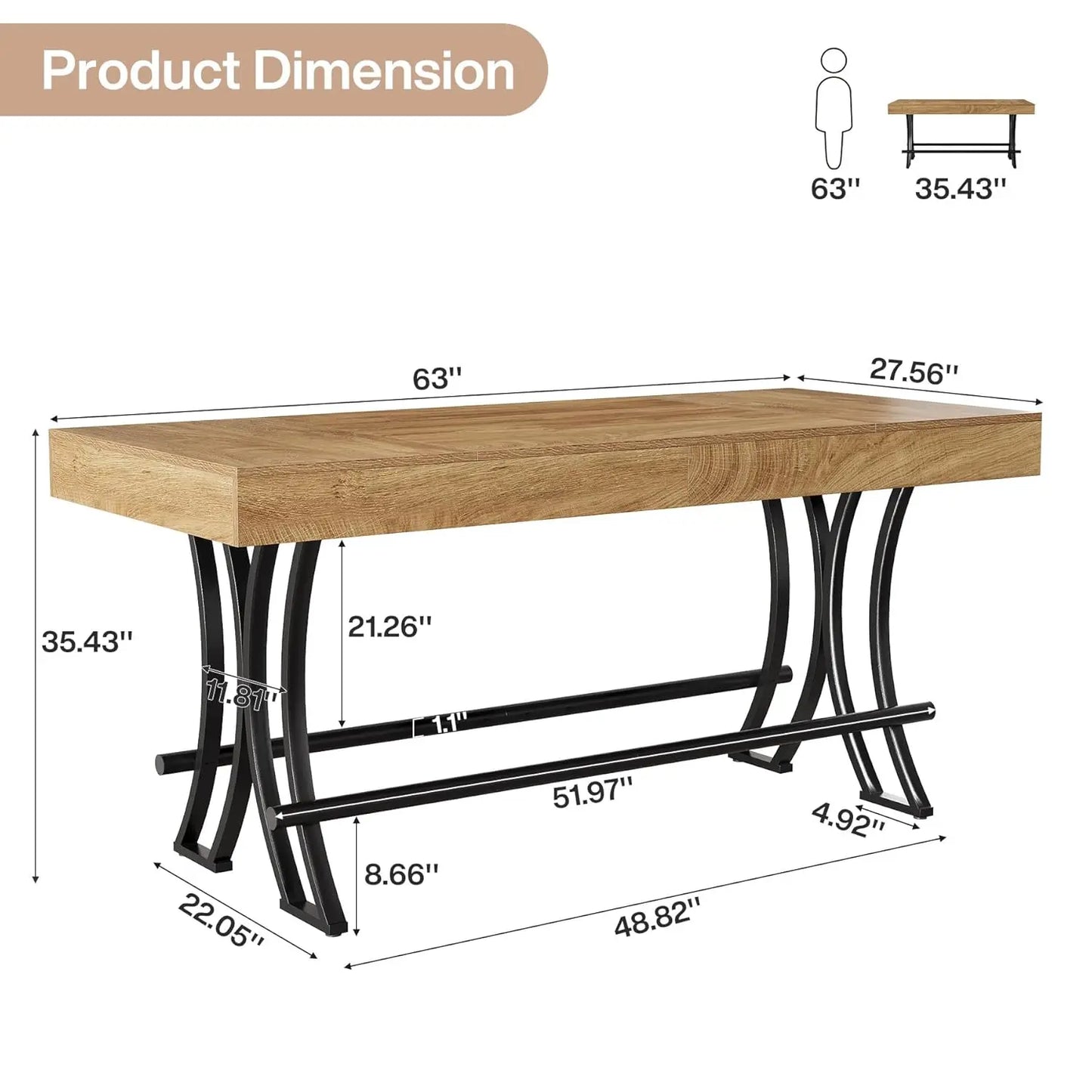 Industrial Bar Table With Metal Footrest For Home Pub Dining